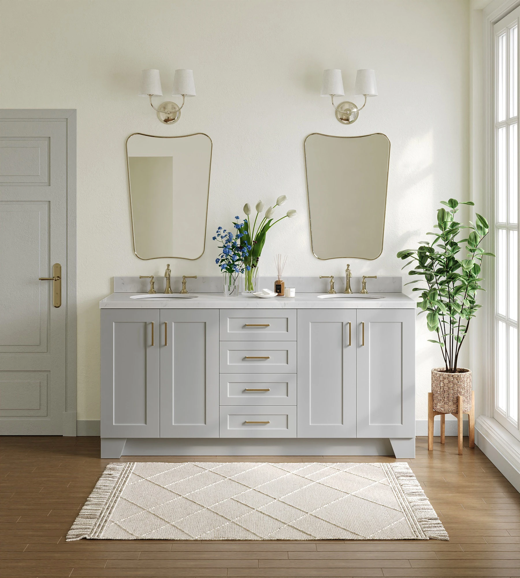 ARIEL Taylor 72 In. Double Sink Base Cabinet In Grey