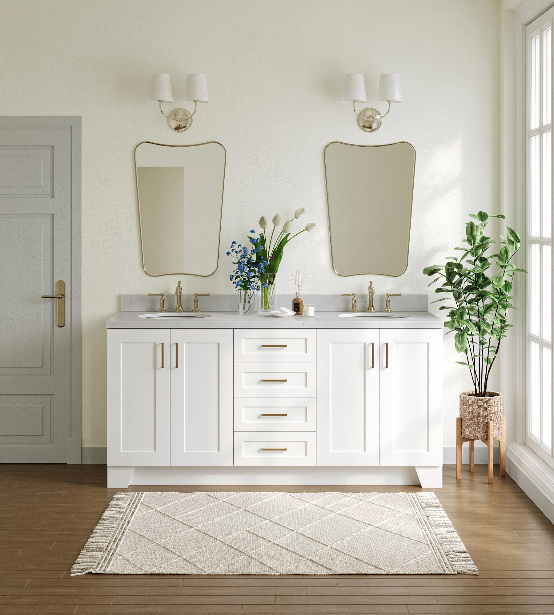 ARIEL Taylor 72 In. Double Sink Base Cabinet In White