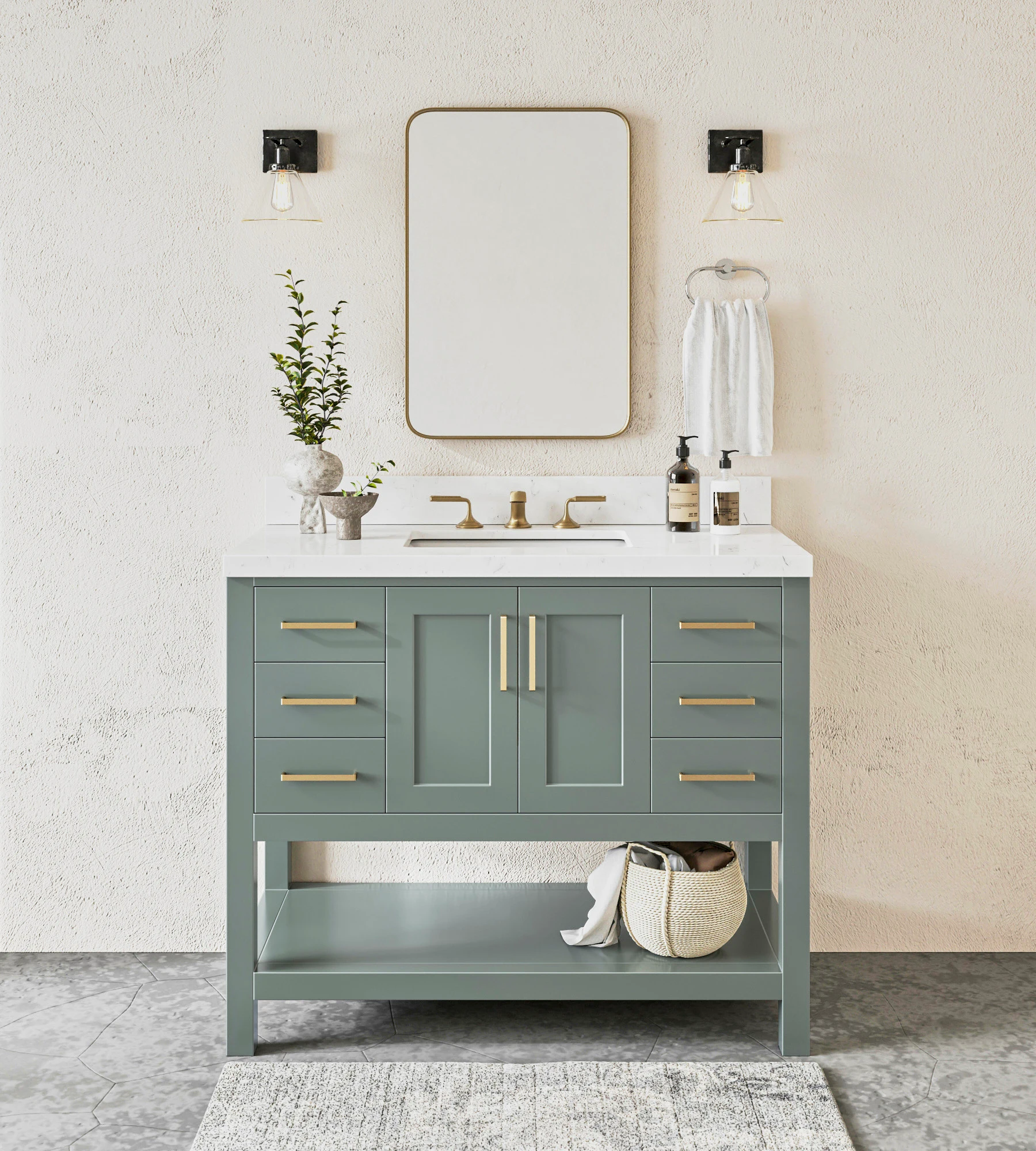 ARIEL Magnolia 42 Inch Single Sink Base Cabinet In Vintage Sage Green