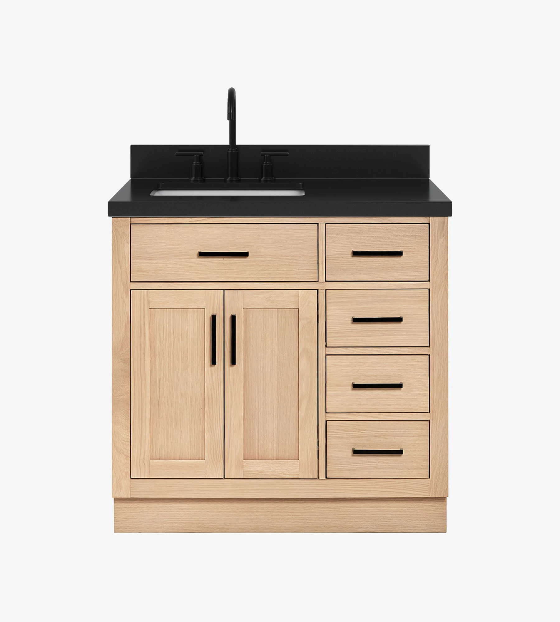 ARIEL 36 Inch Carbon Black Quartz Bathroom Vanity Countertop With Left Offset Rectangle Single Sink And Includes Backsplash