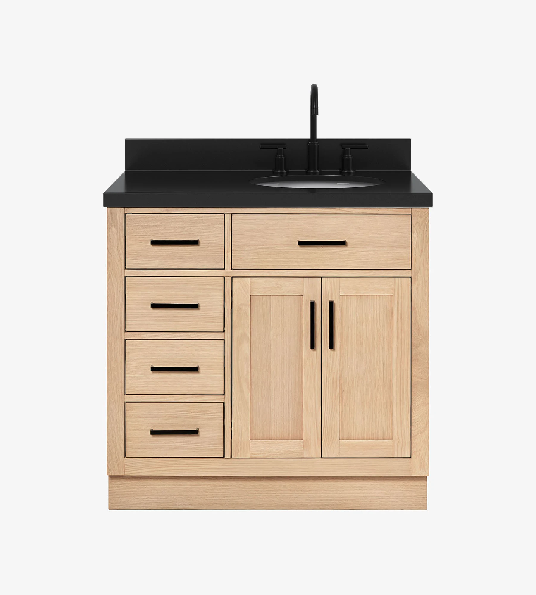 ARIEL 36 Inch Carbon Black Quartz Bathroom Vanity Countertop With Right Offset Oval Single Sink And Includes Backsplash