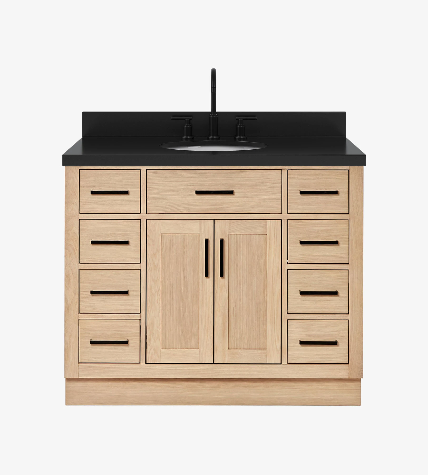 ARIEL 42 Inch Carbon Black Quartz Bathroom Vanity Countertop With Undermount Oval Single Sink And Includes Backsplash