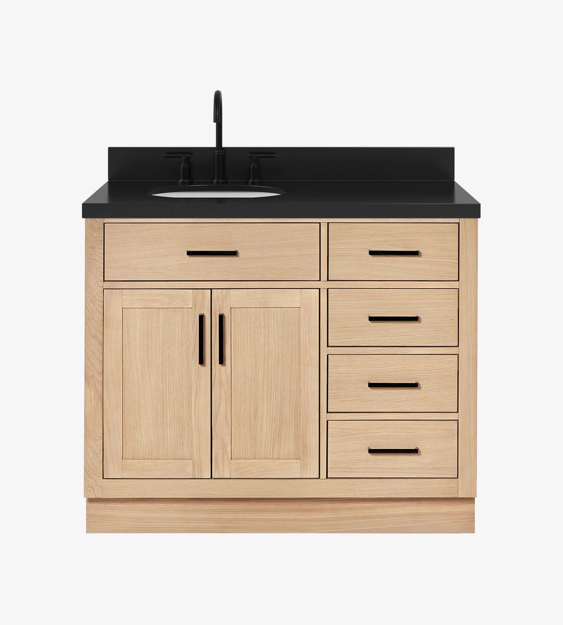 ARIEL 42 Inch Carbon Black Quartz Bathroom Vanity Countertop With Left Offset Rectangle Single Sink And Includes Backsplash