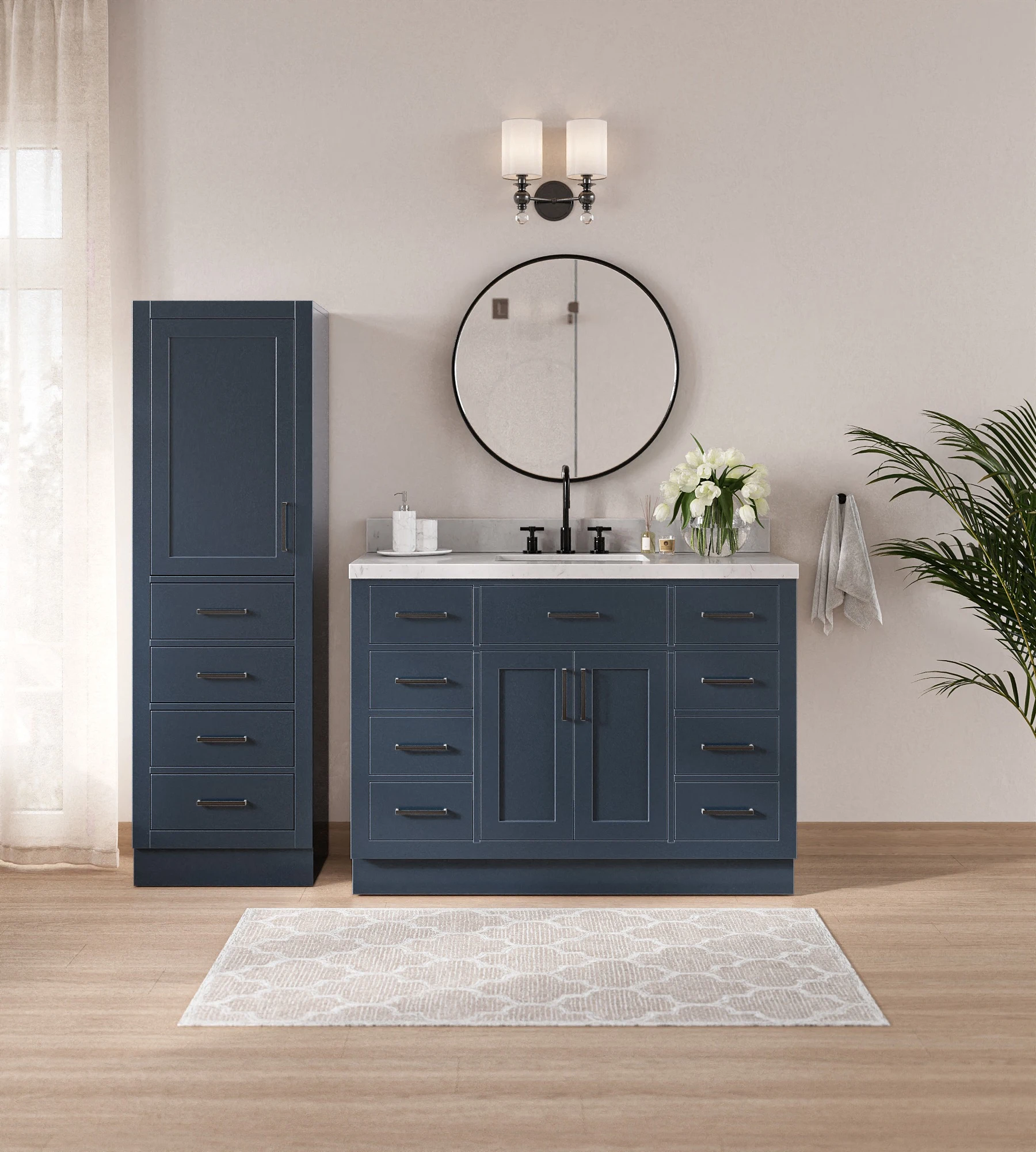 ARIEL Hepburn 68" Single Bathroom Vanity With Linen Cabinet In Midnight Blue