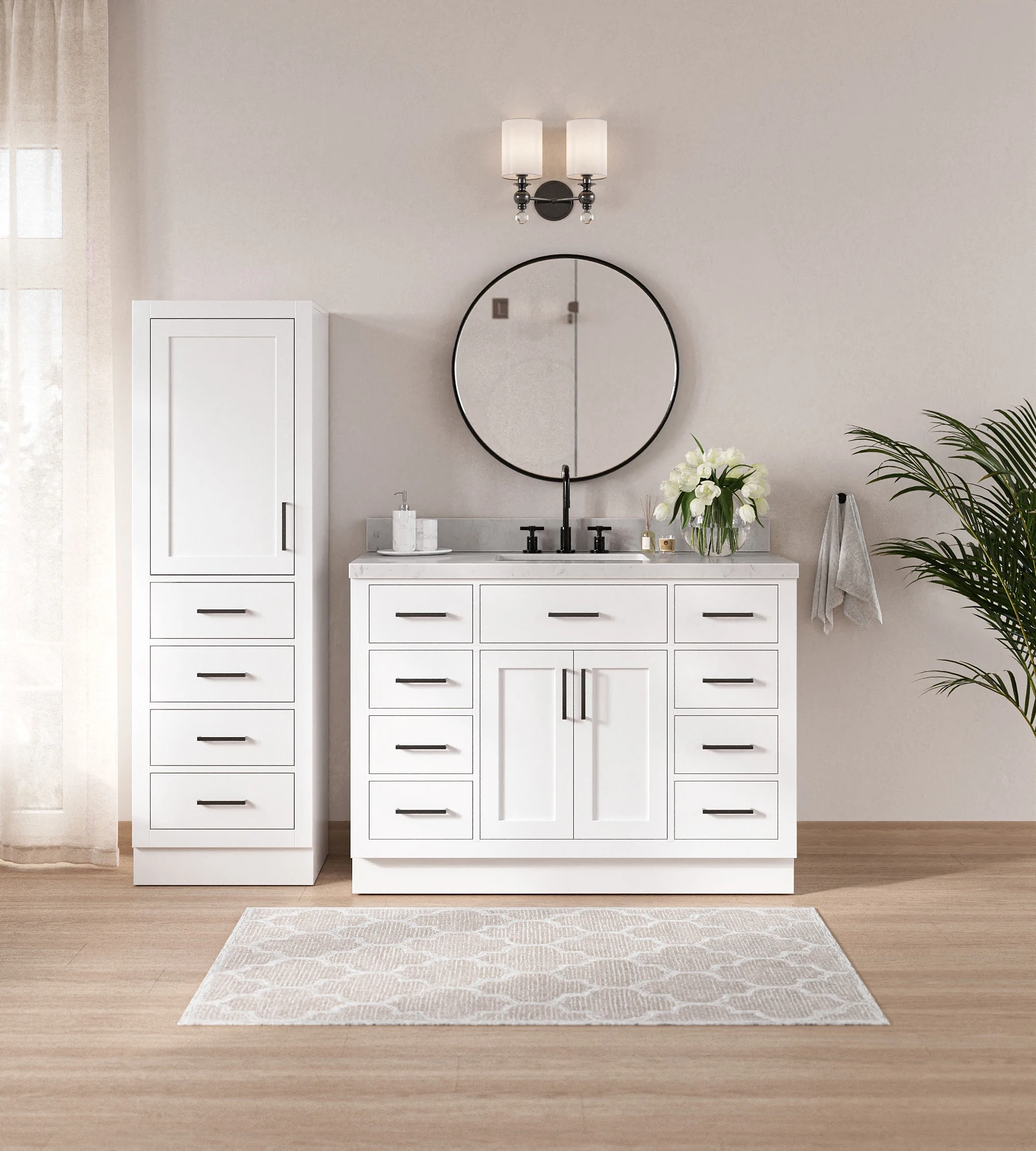 ARIEL Hepburn 68" Single Bathroom Vanity With Linen Cabinet In White