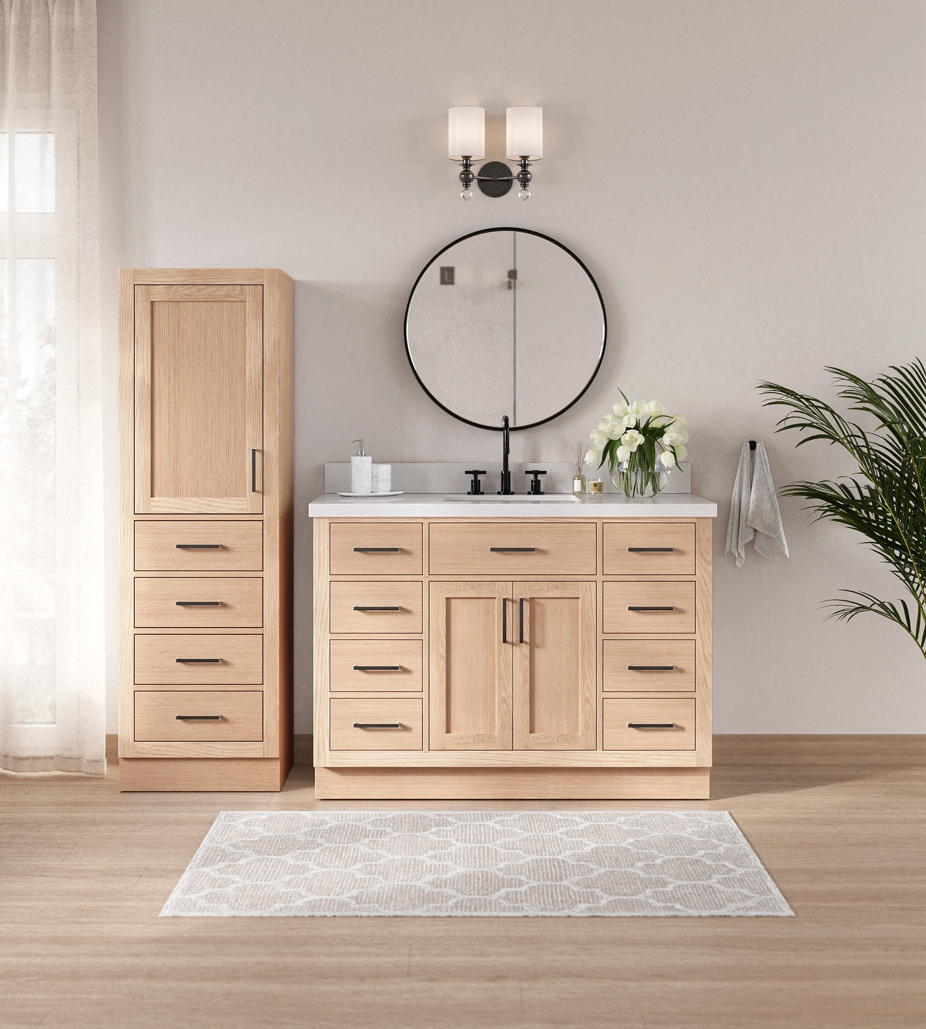 ARIEL Hepburn 69" Single Bathroom Vanity With Linen Cabinet In Oak