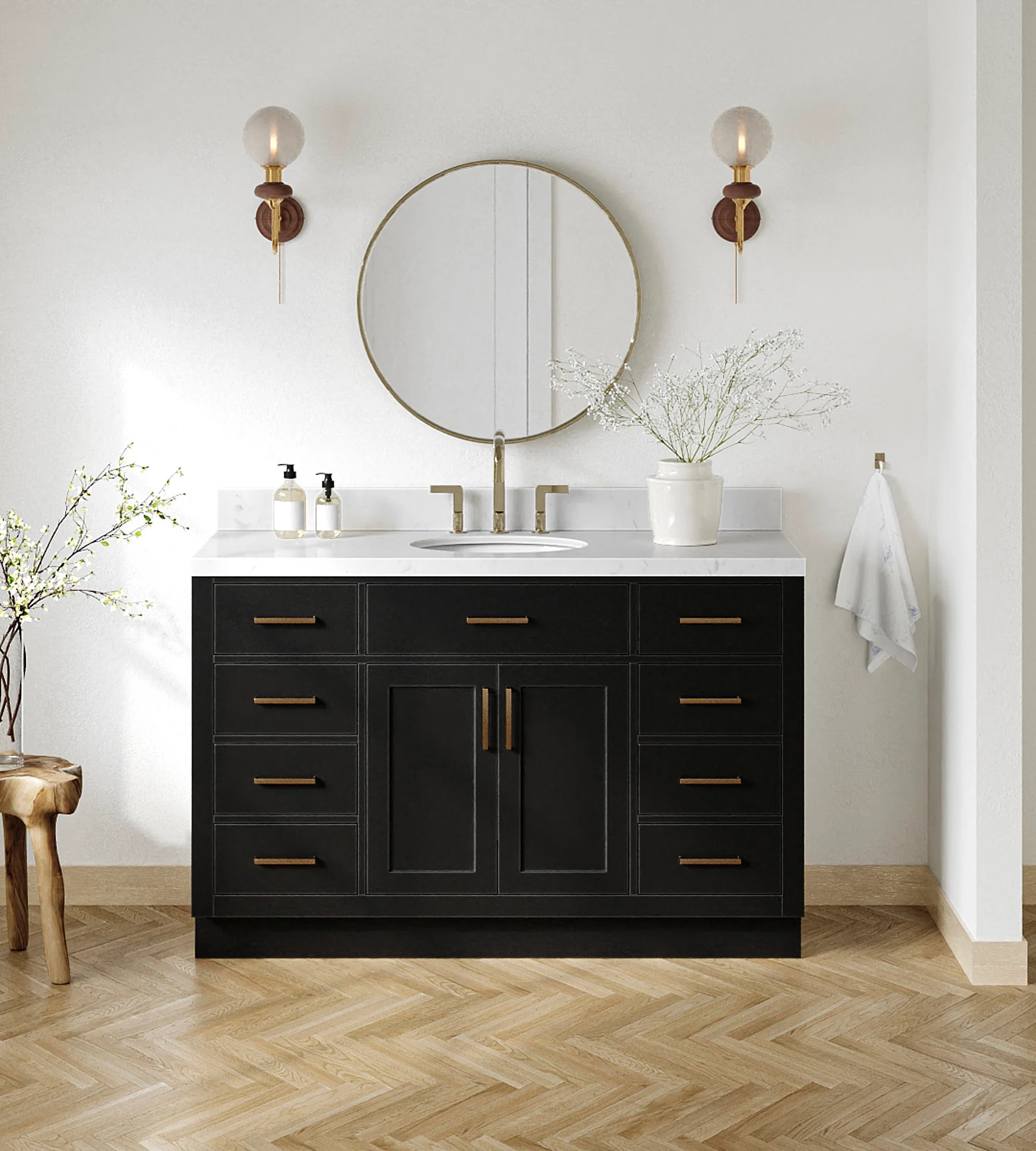 ARIEL Hepburn 54 Inch Single Sink Base Cabinet In Black