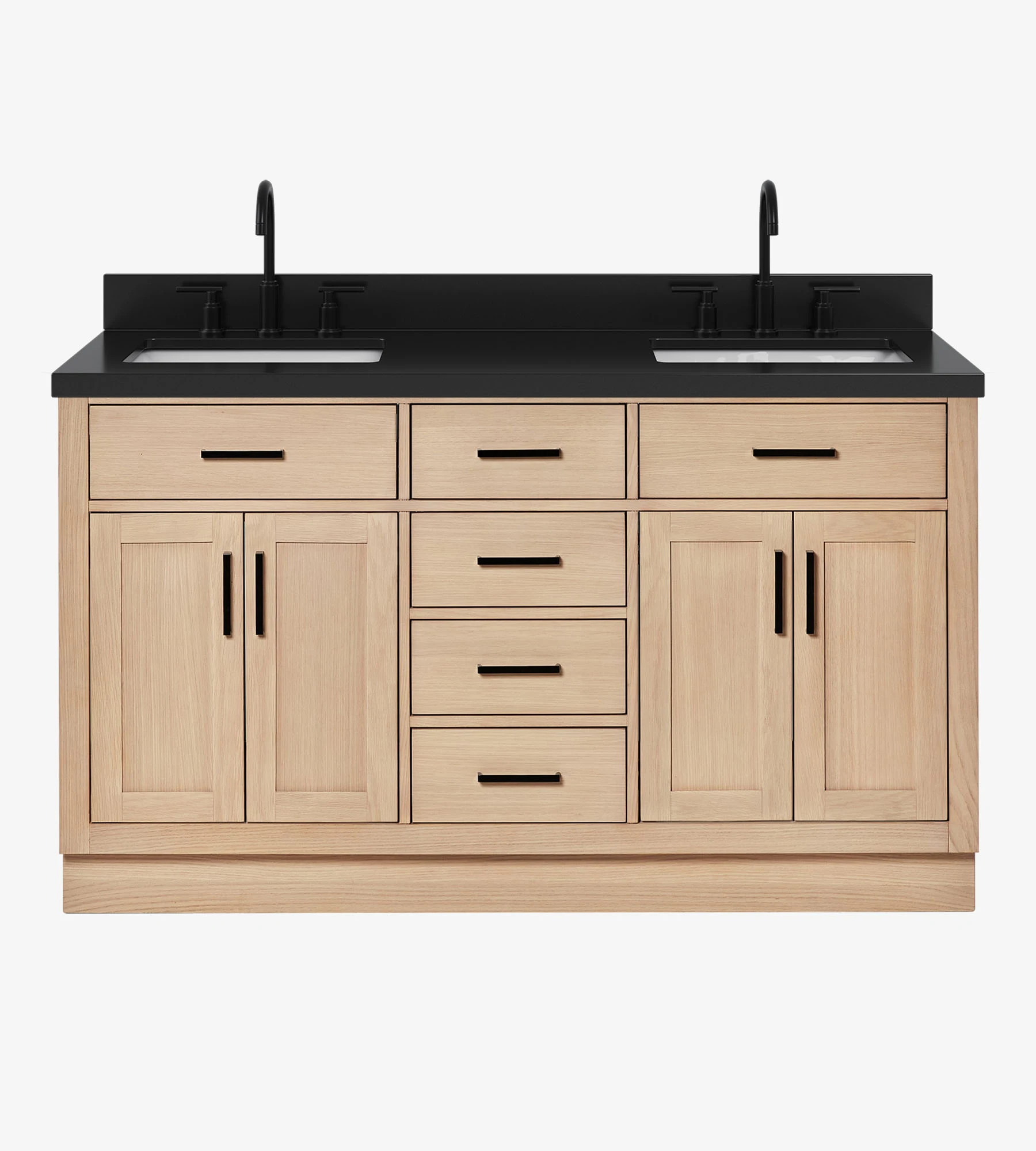 ARIEL 60 Inch Carbon Black Quartz Bathroom Vanity Countertop With Undermount Rectangle Double Sink And Includes Backsplash