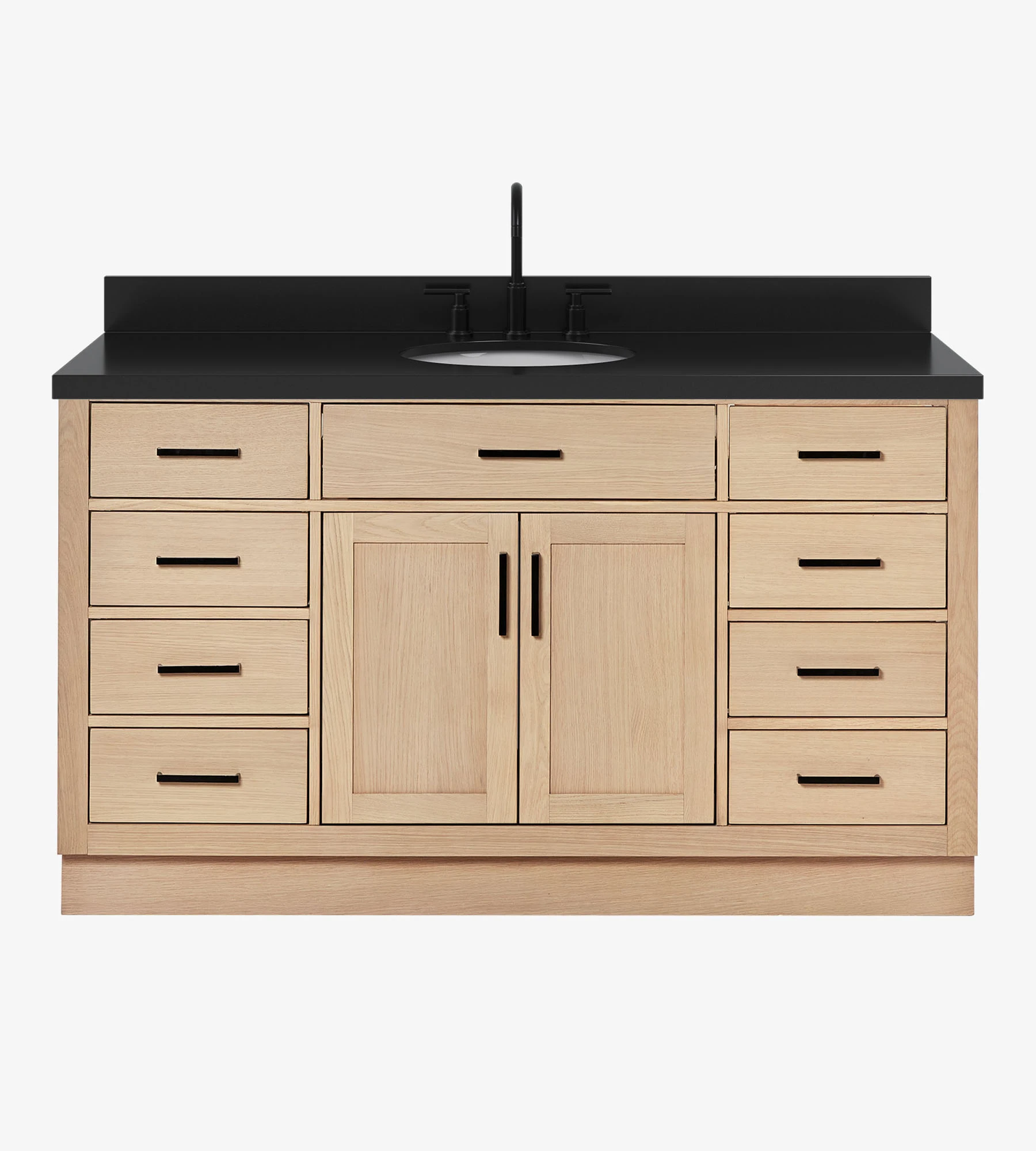 ARIEL 54 Inch Carbon Black Quartz Bathroom Vanity Countertop With Undermount Oval Single Sink And Includes Backsplash