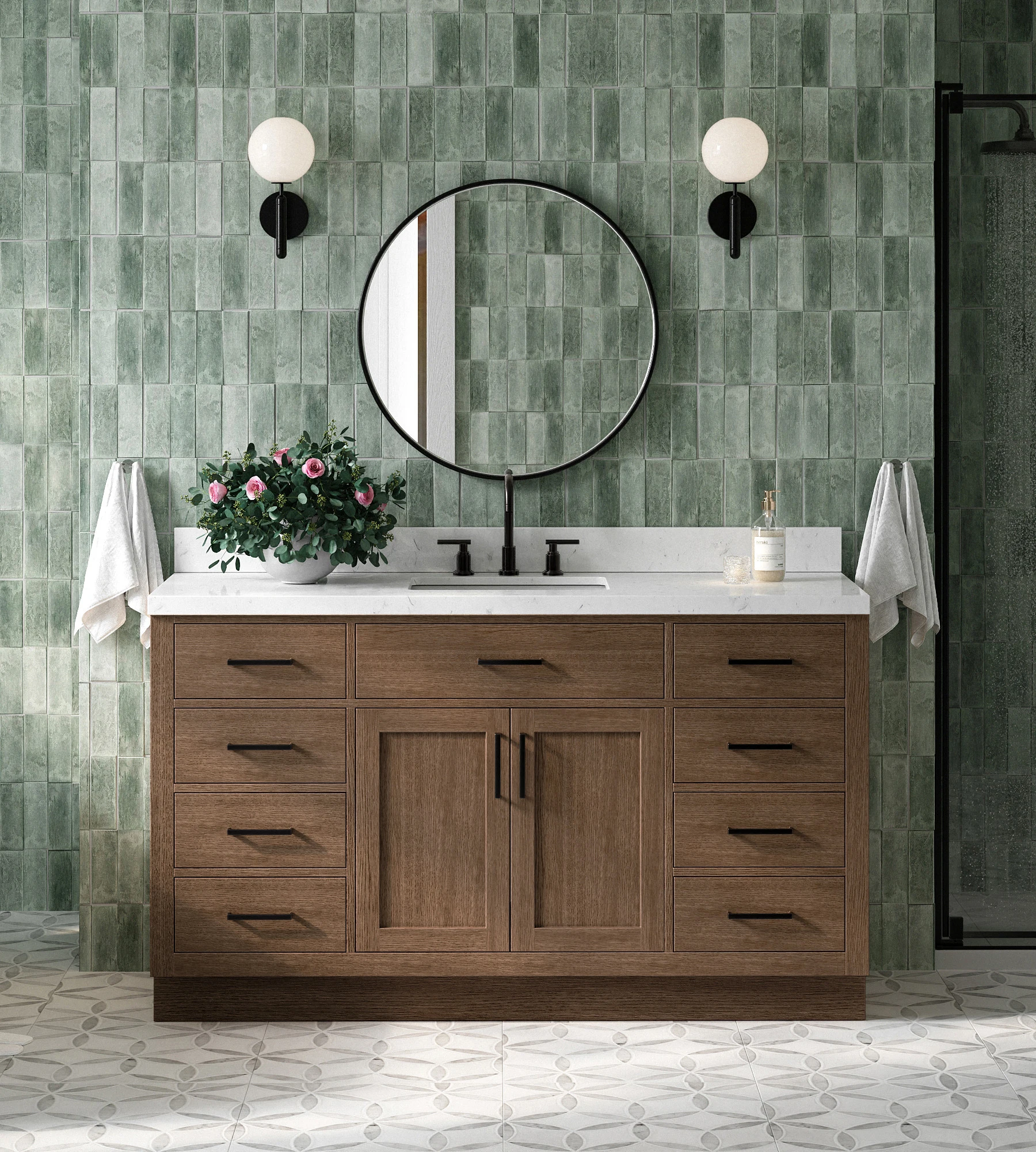 ARIEL Hepburn 60 Inch Single Rectangle Sink Bathroom Vanity With Carrara White Quartz Countertop 1.5 Inch In Brown Oak