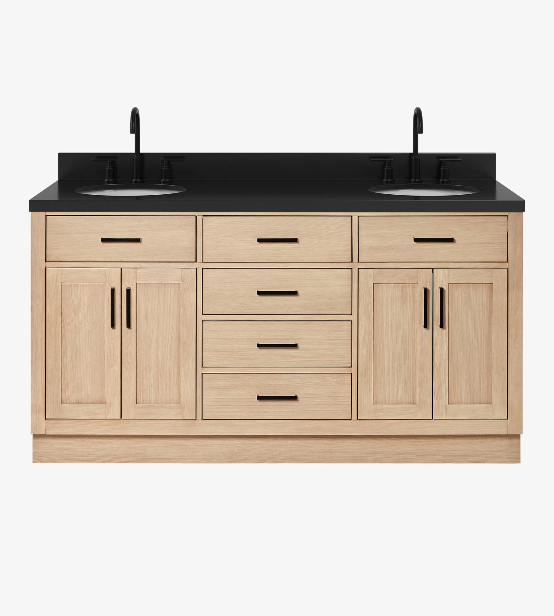 ARIEL 66 Inch Carbon Black Quartz Bathroom Vanity Countertop With Undermount Oval Double Sink And Includes Backsplash