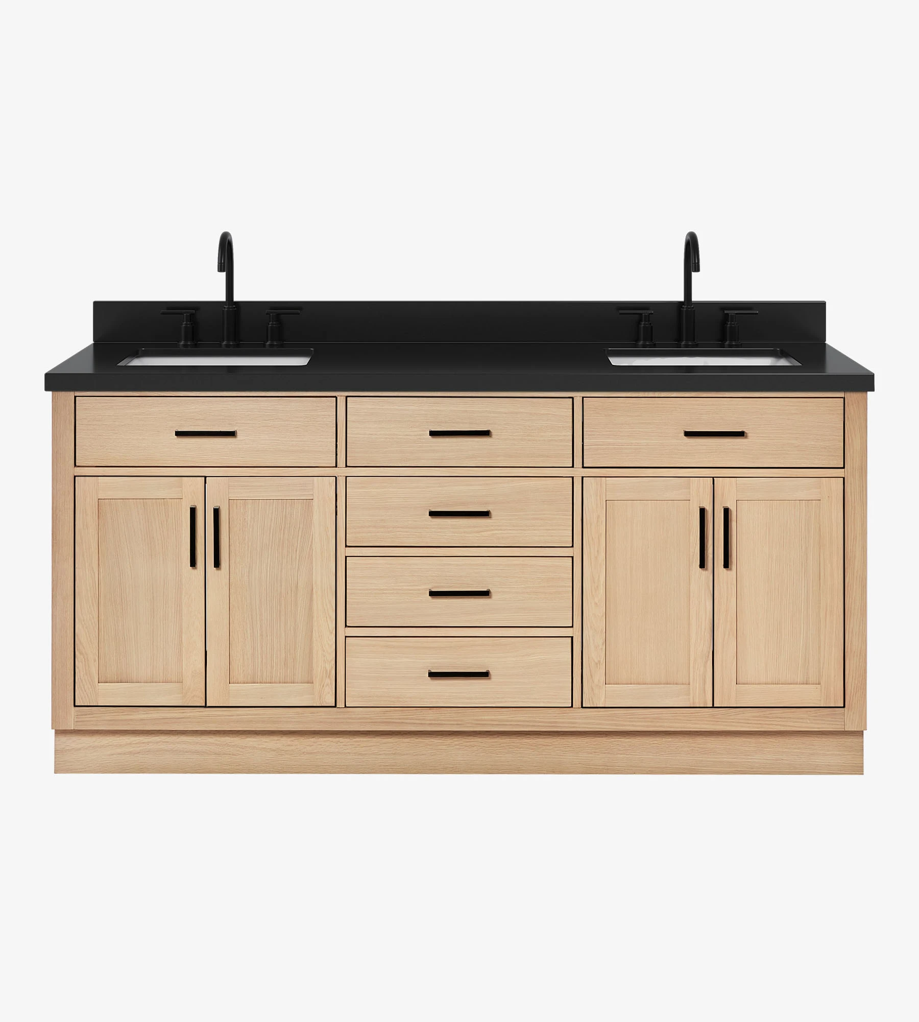 ARIEL 72 Inch Carbon Black Quartz Bathroom Vanity Countertop With Undermount Rectangle Double Sink And Includes Backsplash