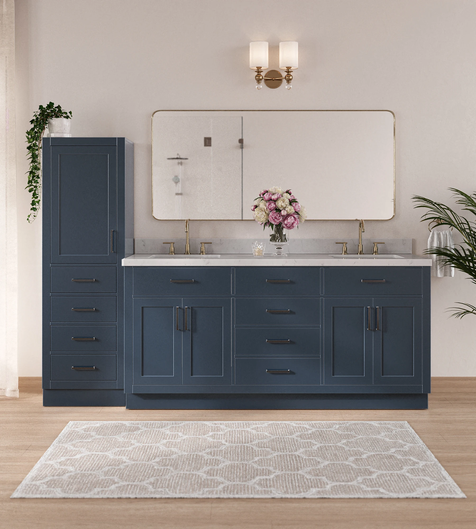 ARIEL Hepburn 92" Single Bathroom Vanity With Linen Cabinet In Midnight Blue