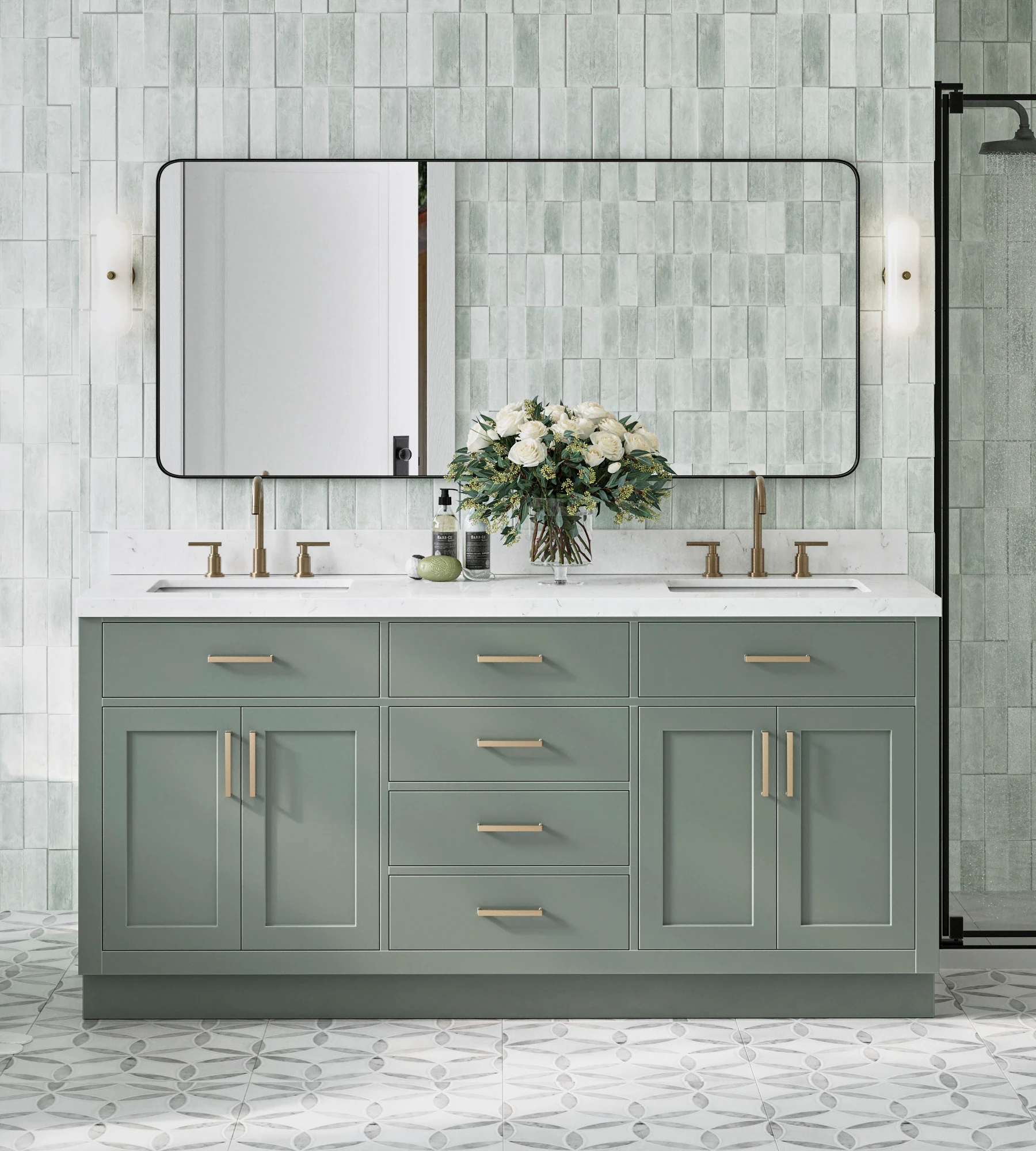 ARIEL Hepburn 72 Inch Double Sink Base Cabinet In Vintage Sage Green