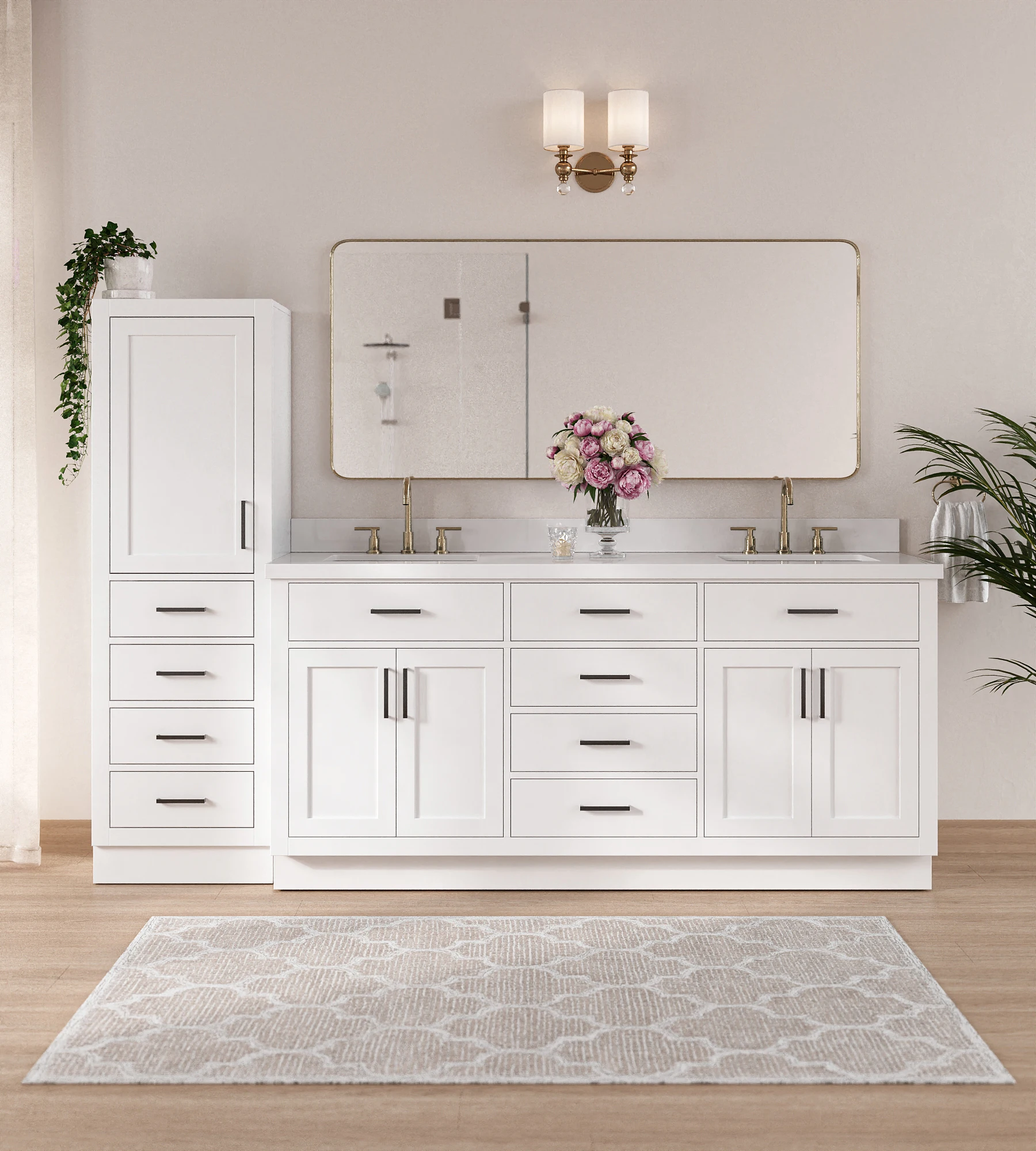 ARIEL Hepburn 93" Single Bathroom Vanity With Linen Cabinet In White
