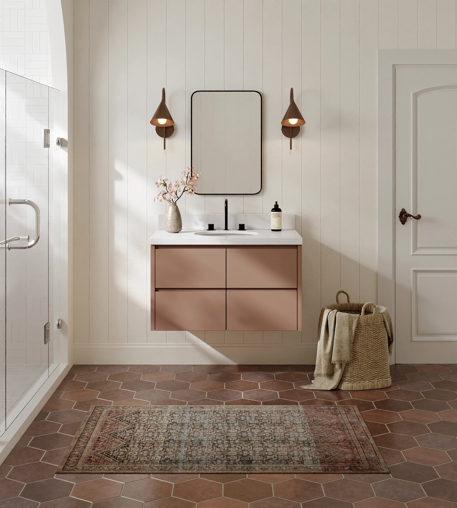 ARIEL West 36 Inch Single Oval Sink Floating Bathroom Vanity With Carrara White Quartz Countertop 1.5 Inch In Mocha