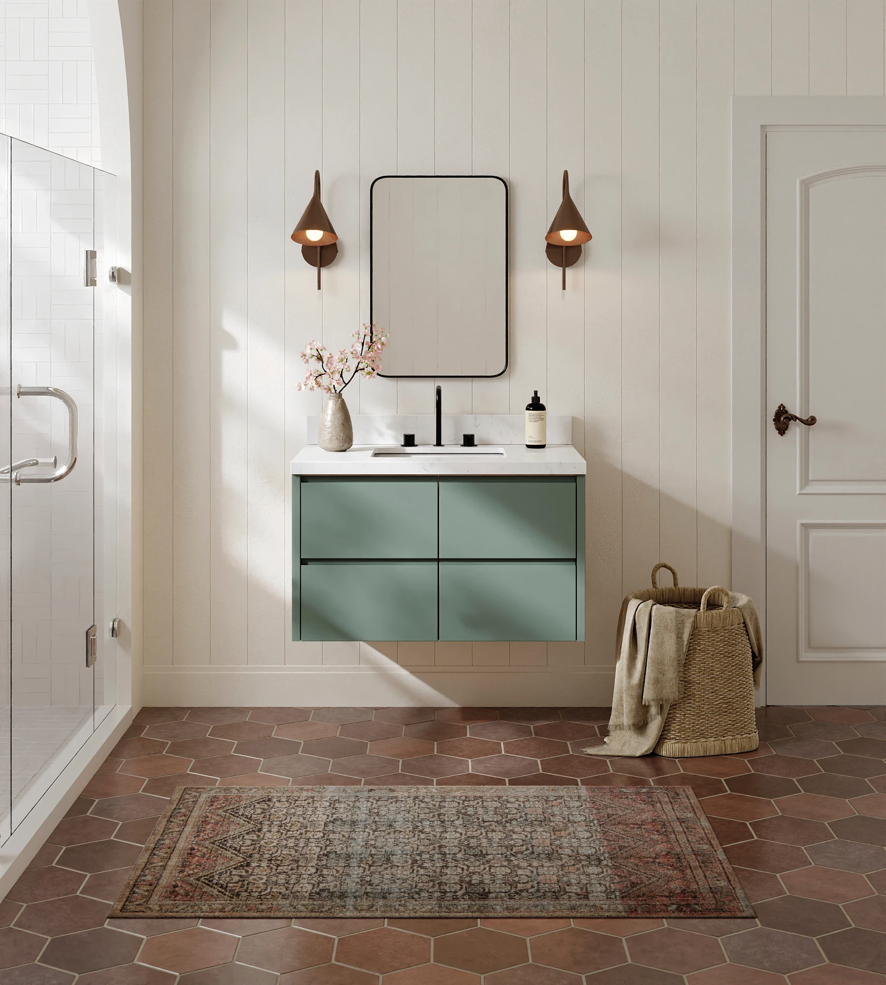 ARIEL West 36 Inch Single Sink Floating Base Cabinet In Vintage Sage Green