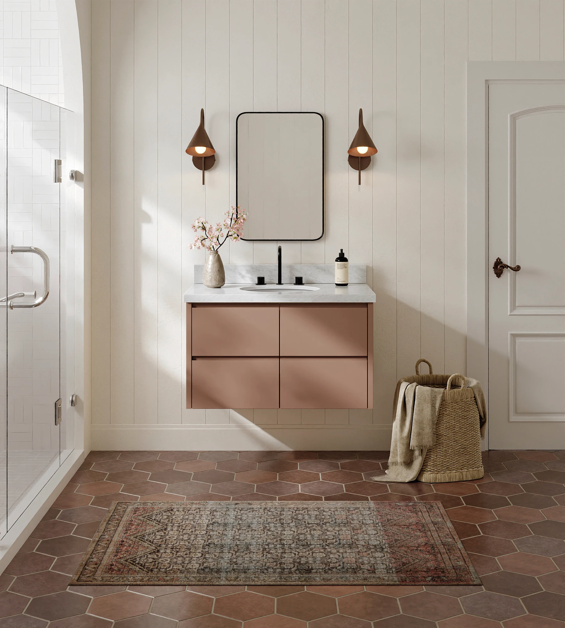 ARIEL West 36 Inch Single Oval Sink Floating Bathroom Vanity With Carrara White Marble Countertop 1.5 Inch In Mocha