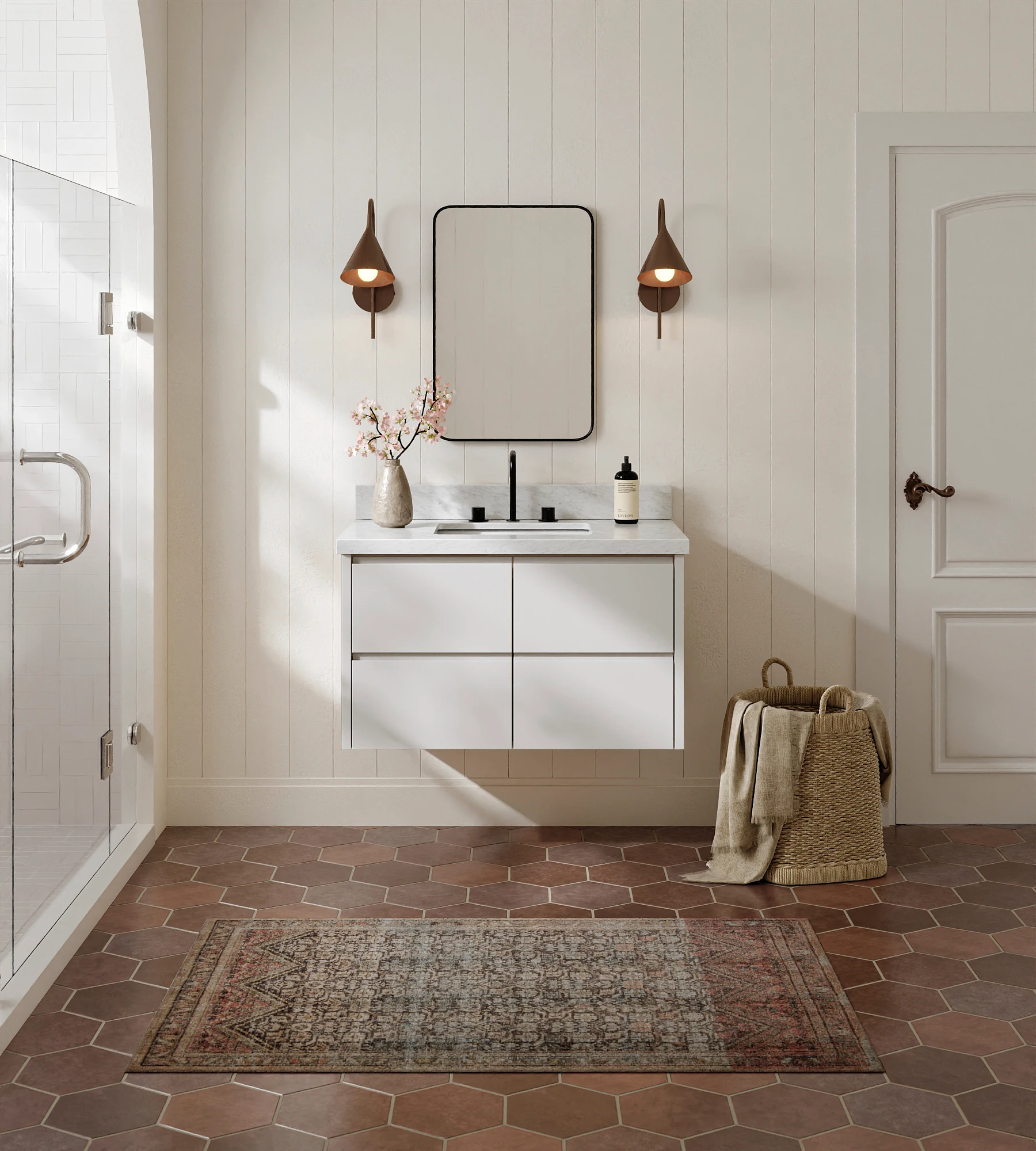 ARIEL West 36 Inch Single Rectangular Sink Floating Bathroom Vanity With Carrara White Marble Countertop 1.5 Inch In Warm White