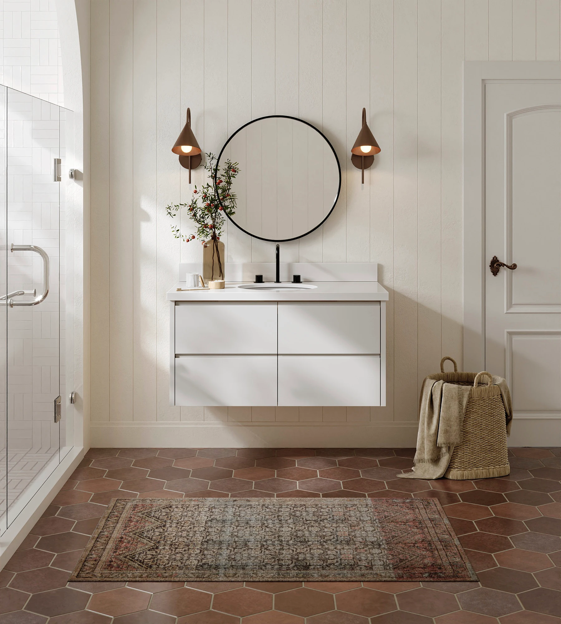 ARIEL West 43 Inch Single Oval Sink Floating Bathroom Vanity With Pure White Quartz Countertop 1.5 Inch In Warm White