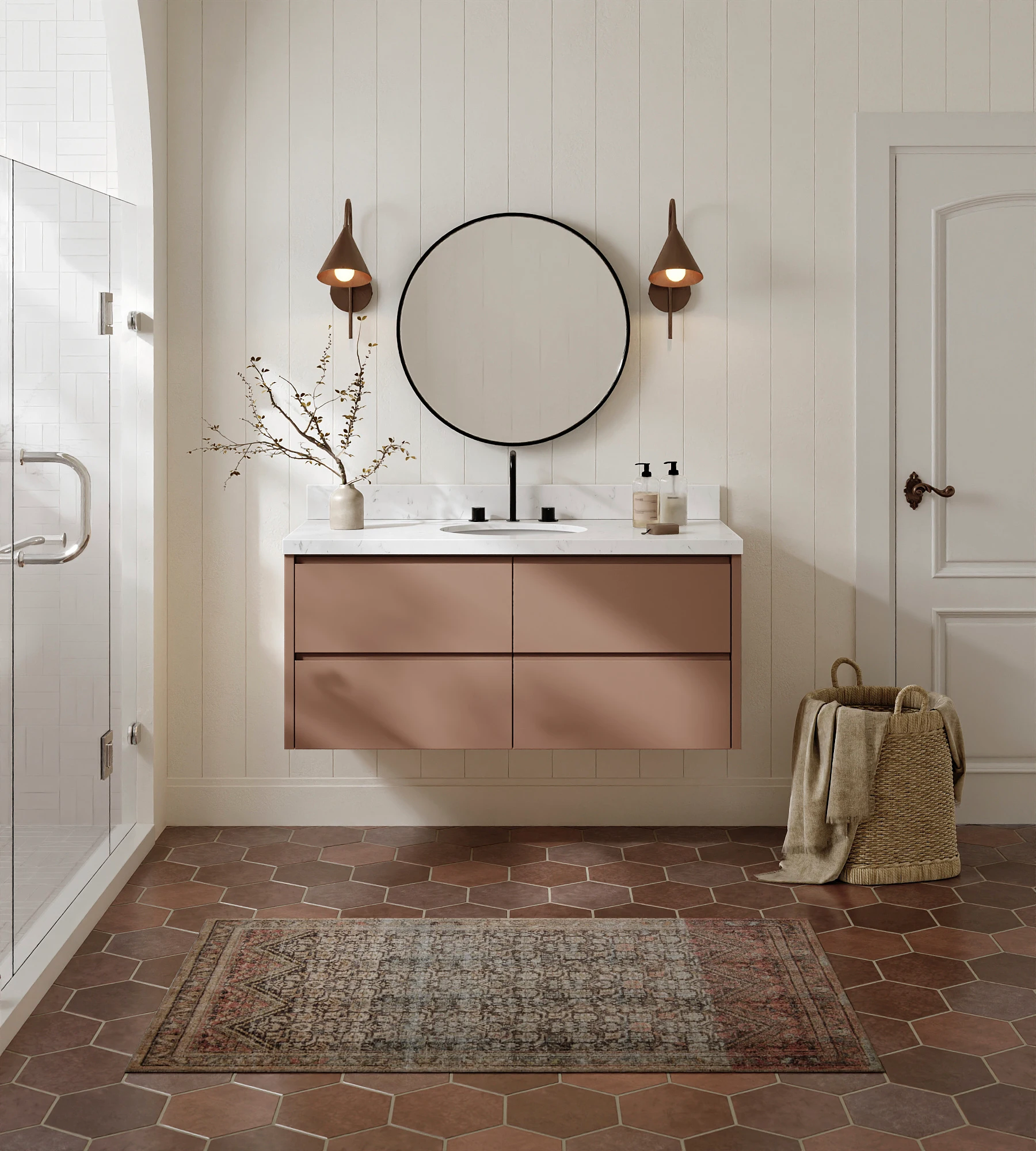 ARIEL West 48 Inch Single Oval Sink Floating Bathroom Vanity With Carrara White Quartz Countertop 1.5 Inch In Mocha
