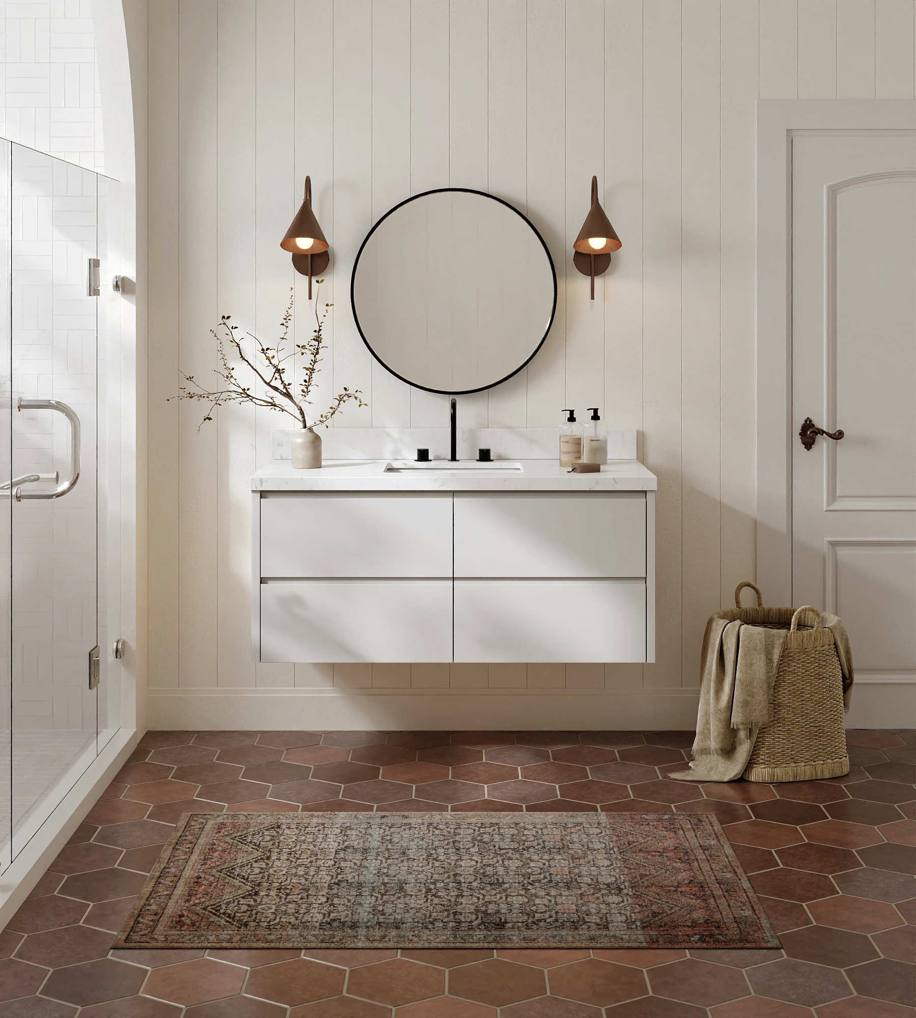 ARIEL West 48 Inch Single Rectangular Sink Floating Bathroom Vanity With Carrara White Quartz Countertop 1.5 Inch In Warm White