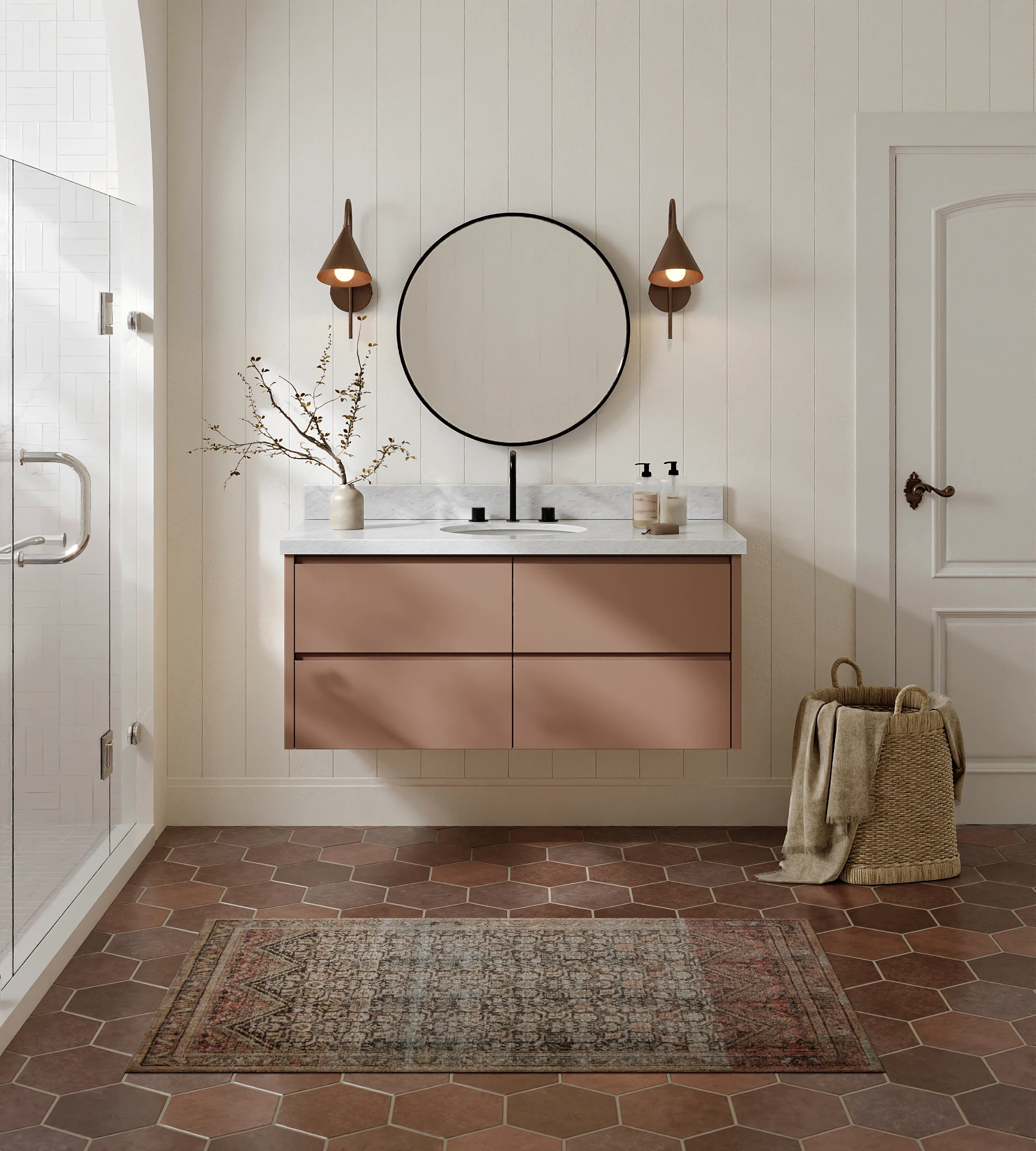 ARIEL West 49 Inch Single Oval Sink Floating Bathroom Vanity With Carrara White Marble Countertop 1.5 Inch In Mocha