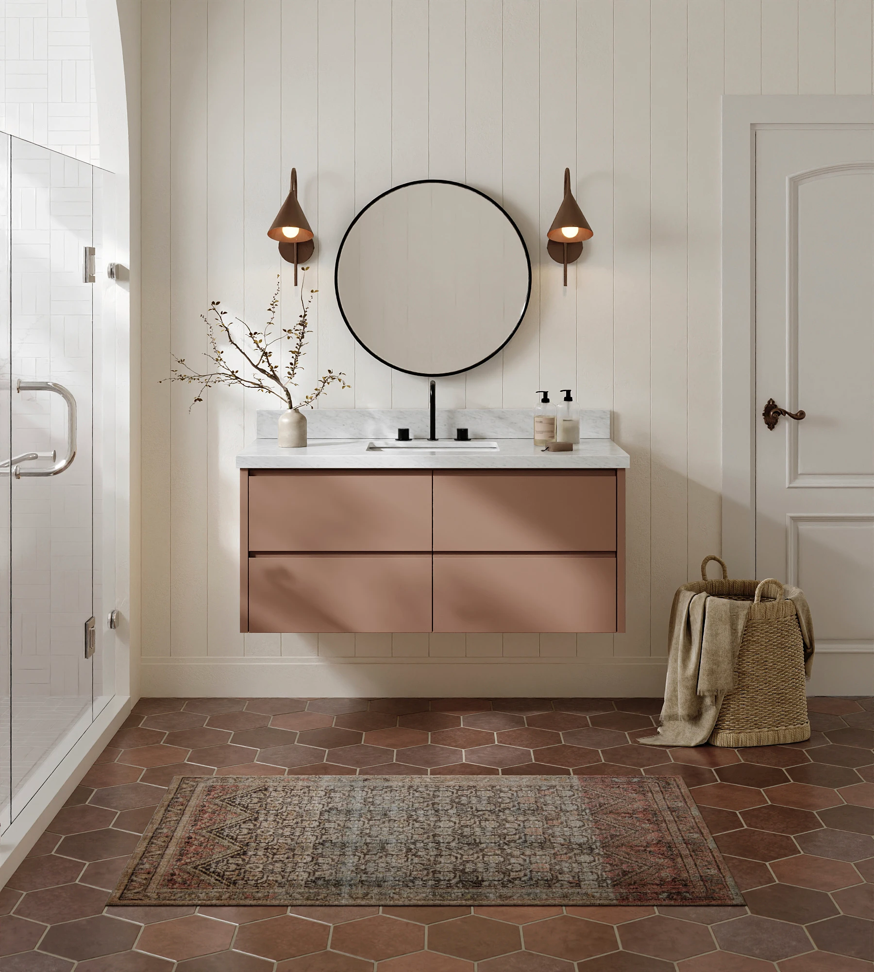 ARIEL West 49 Inch Single Rectangular Sink Floating Bathroom Vanity With Carrara White Marble Countertop 1.5 Inch In Mocha