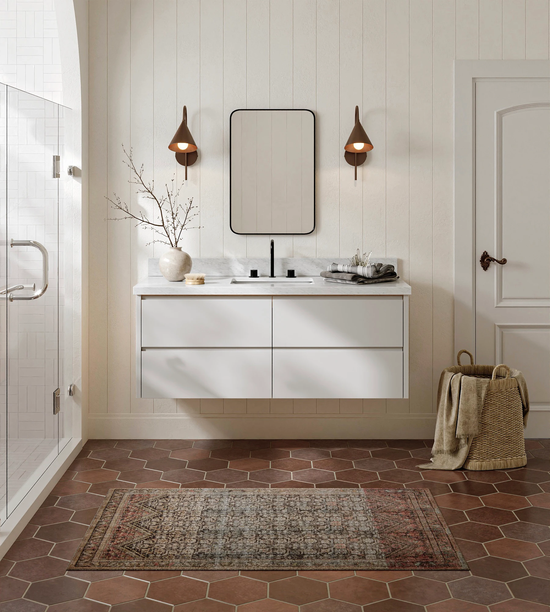 ARIEL West 55 Inch Single Rectangular Sink Floating Bathroom Vanity With Carrara White Marble Countertop 1.5 Inch In Warm White