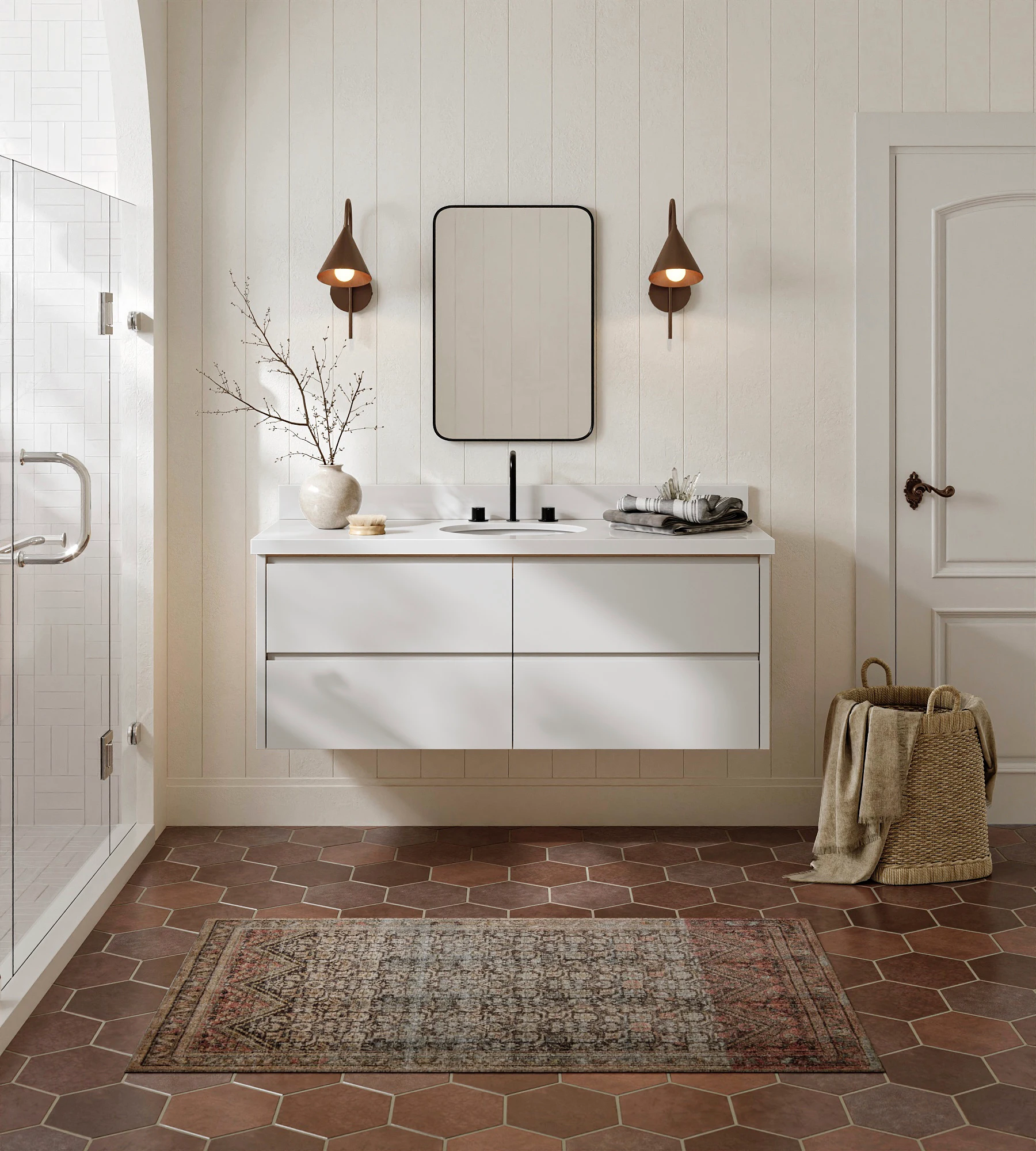 ARIEL West 55 Inch Single Oval Sink Floating Bathroom Vanity With Pure White Quartz Countertop 1.5 Inch In Warm White