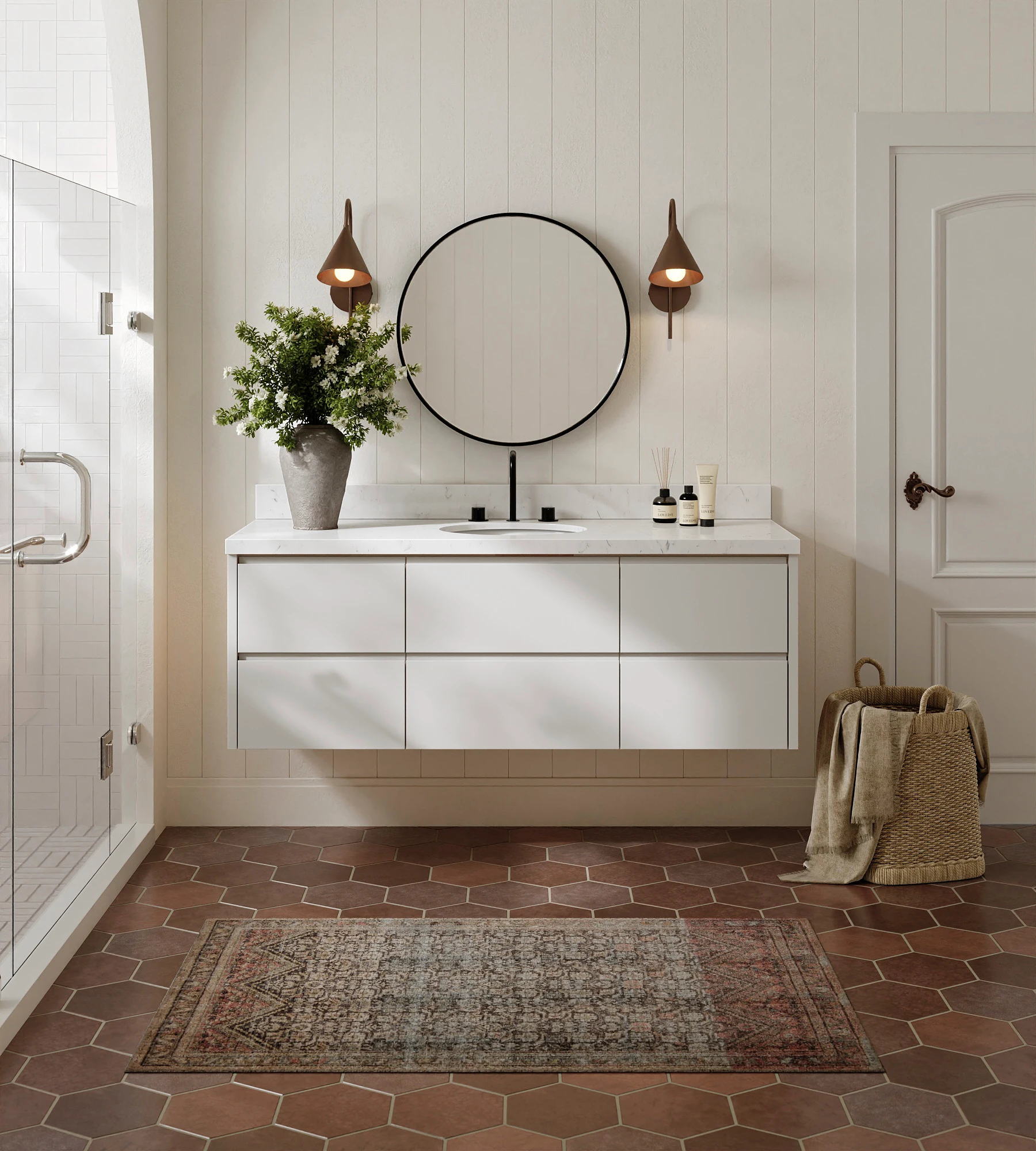 ARIEL West 60 Inch Single Oval Sink Floating Bathroom Vanity With Carrara White Quartz Countertop 1.5 Inch In Warm White