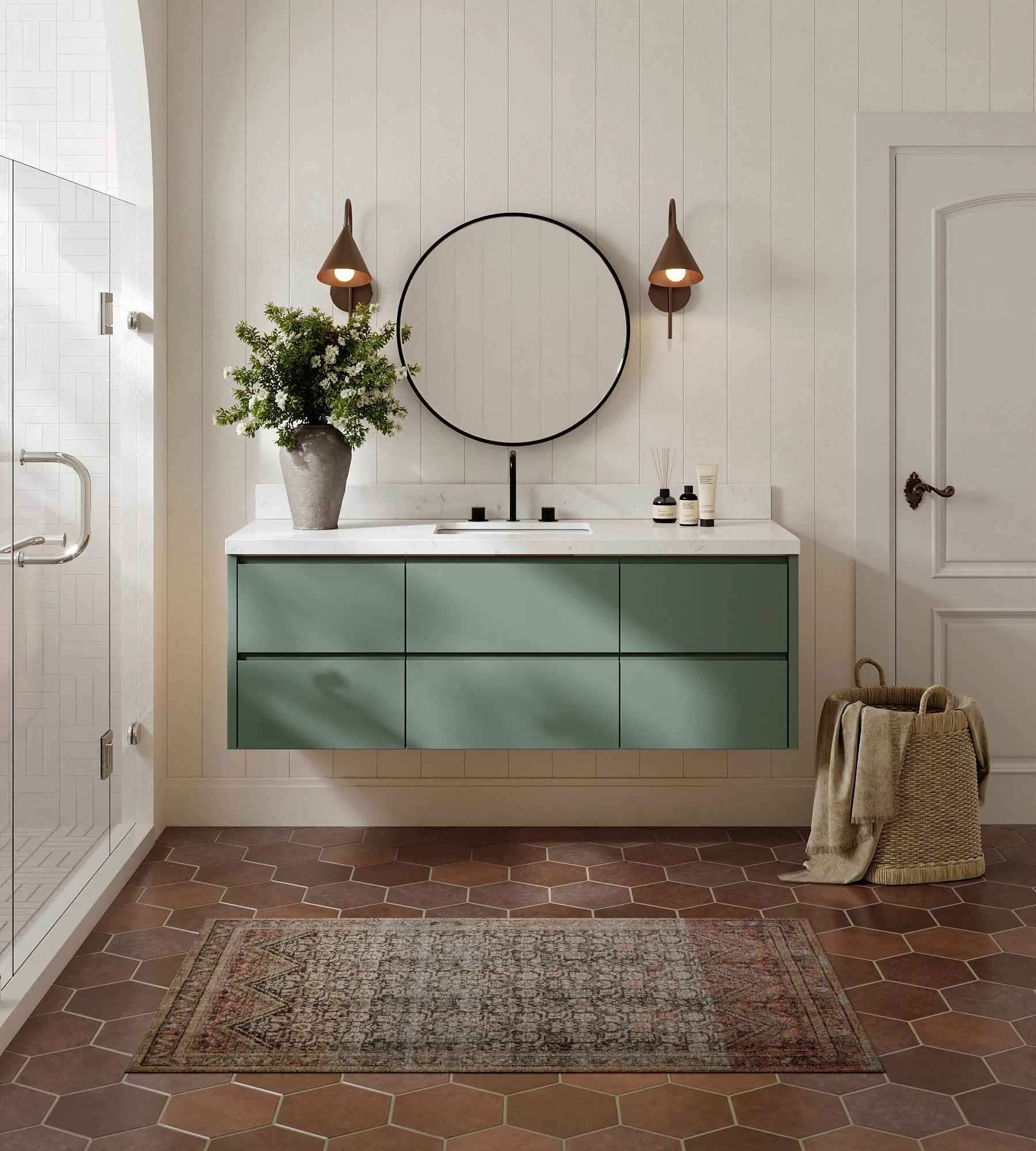 ARIEL West 60 Inch Single Rectangular Sink Floating Bathroom Vanity With Carrara White Quartz Countertop 1.5 Inch In Vintage Sage Green