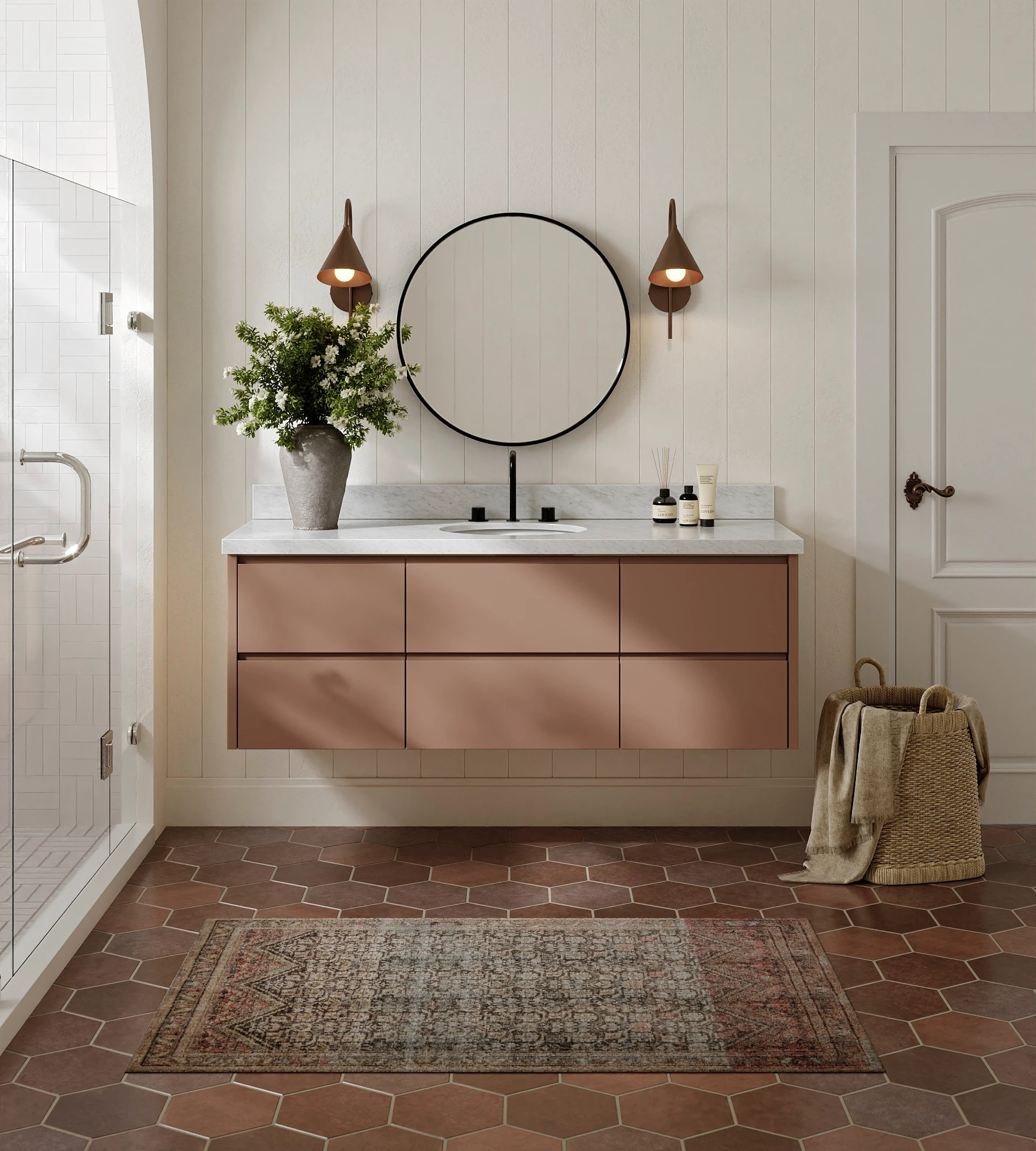 ARIEL West 61 Inch Single Oval Sink Floating Bathroom Vanity With Carrara White Marble Countertop 1.5 Inch In Mocha
