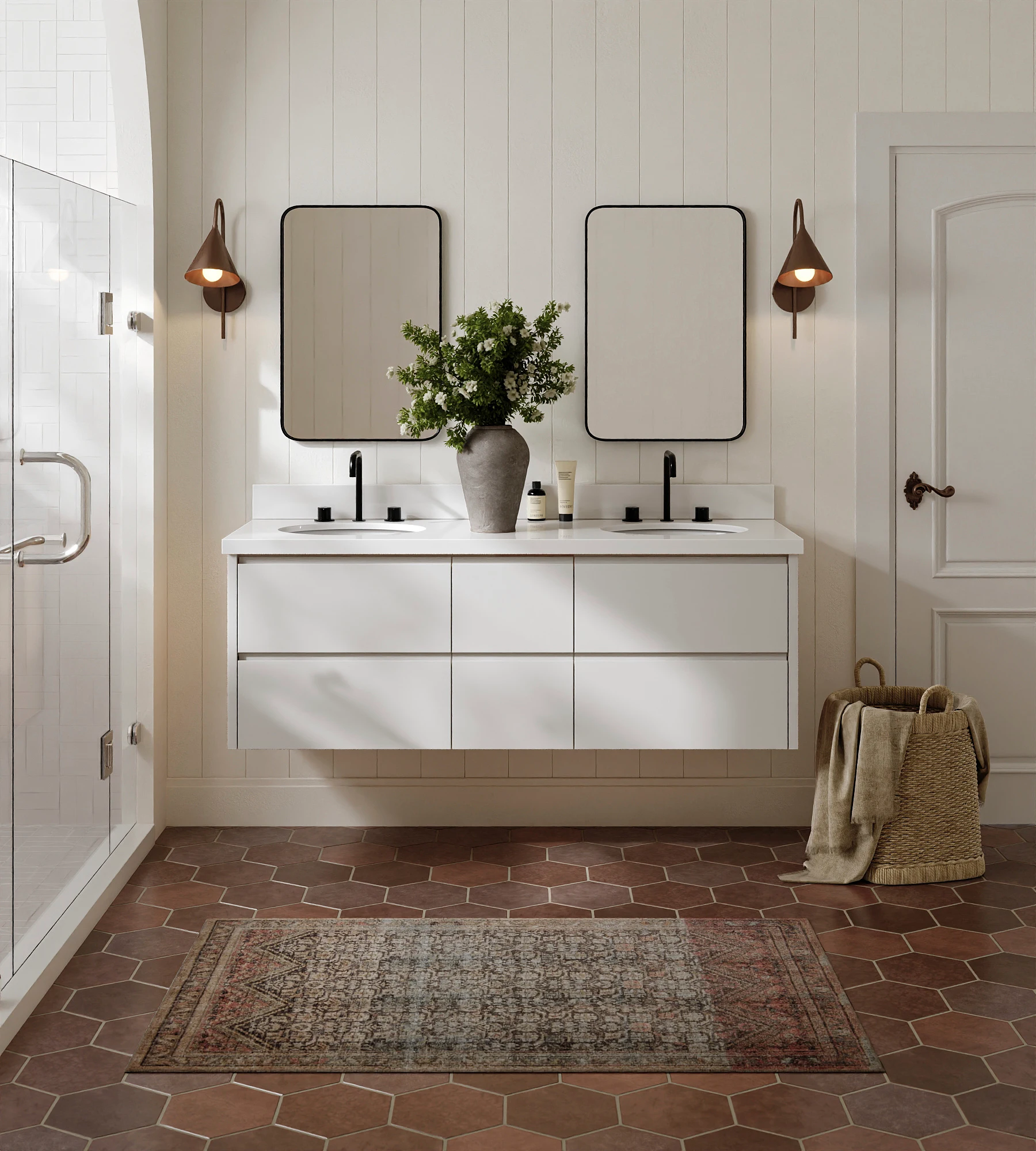 ARIEL West 61 Inch Double Oval Sink Floating Bathroom Vanity With Pure White Quartz Countertop 1.5 Inch In Warm White