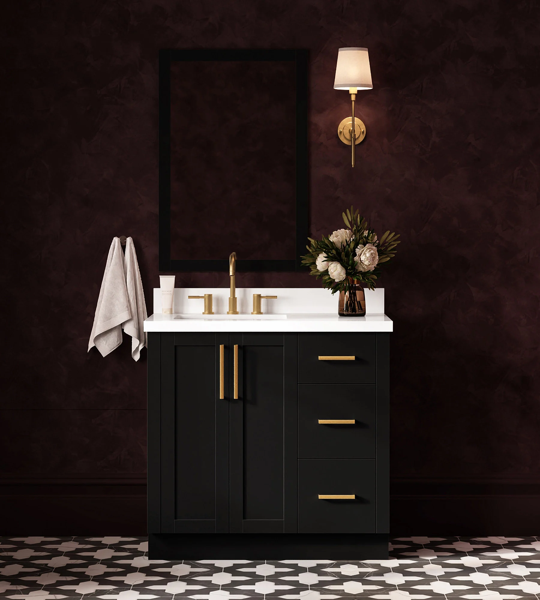 ARIEL Loren 36 Inch Single Sink Base Cabinet In Black