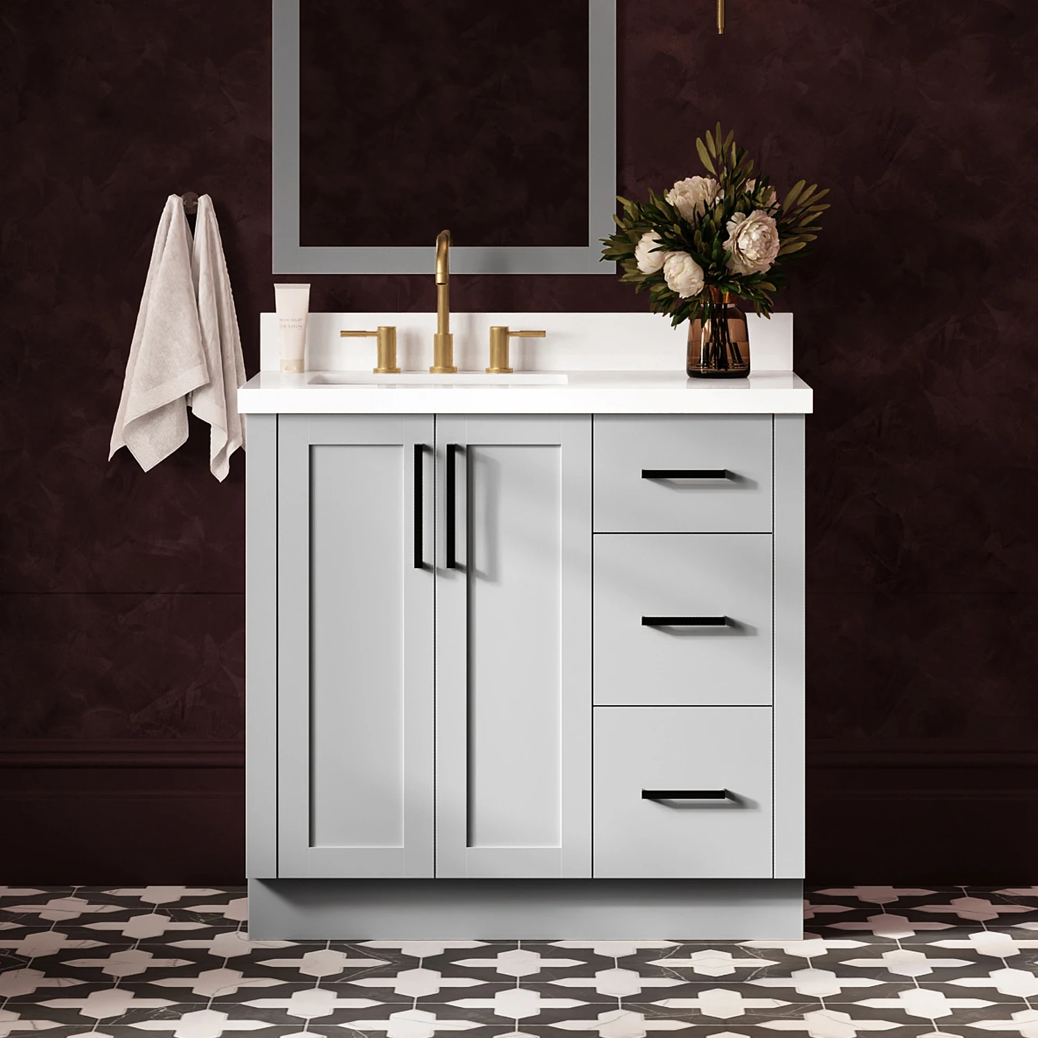 ARIEL Loren 36 Inch Single Sink Base Cabinet In Grey
