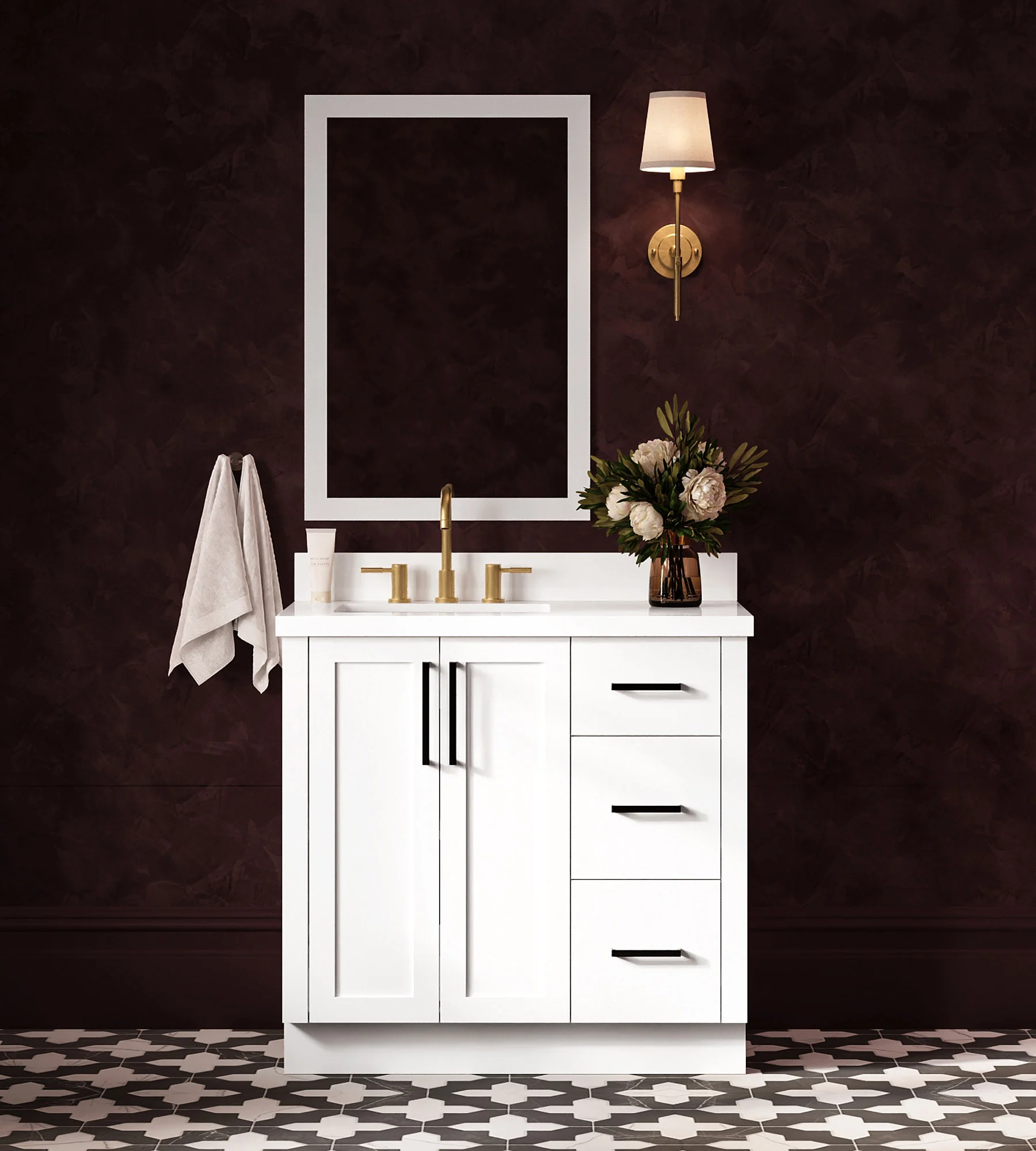 ARIEL Loren 36 Inch Single Sink Base Cabinet In White