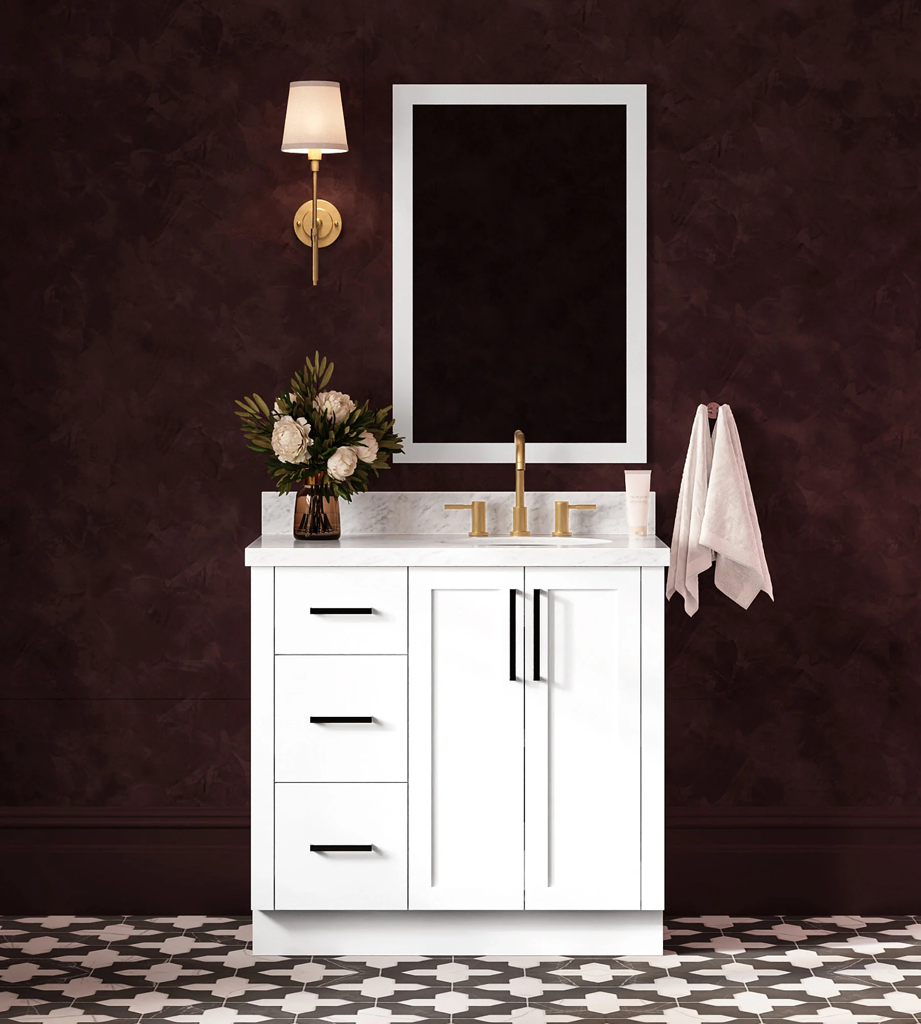 ARIEL Loren 37 Inch Right Offset Single Oval Sink Bathroom Vanity With Carrara White Marble Countertop 1.5 Inch In White