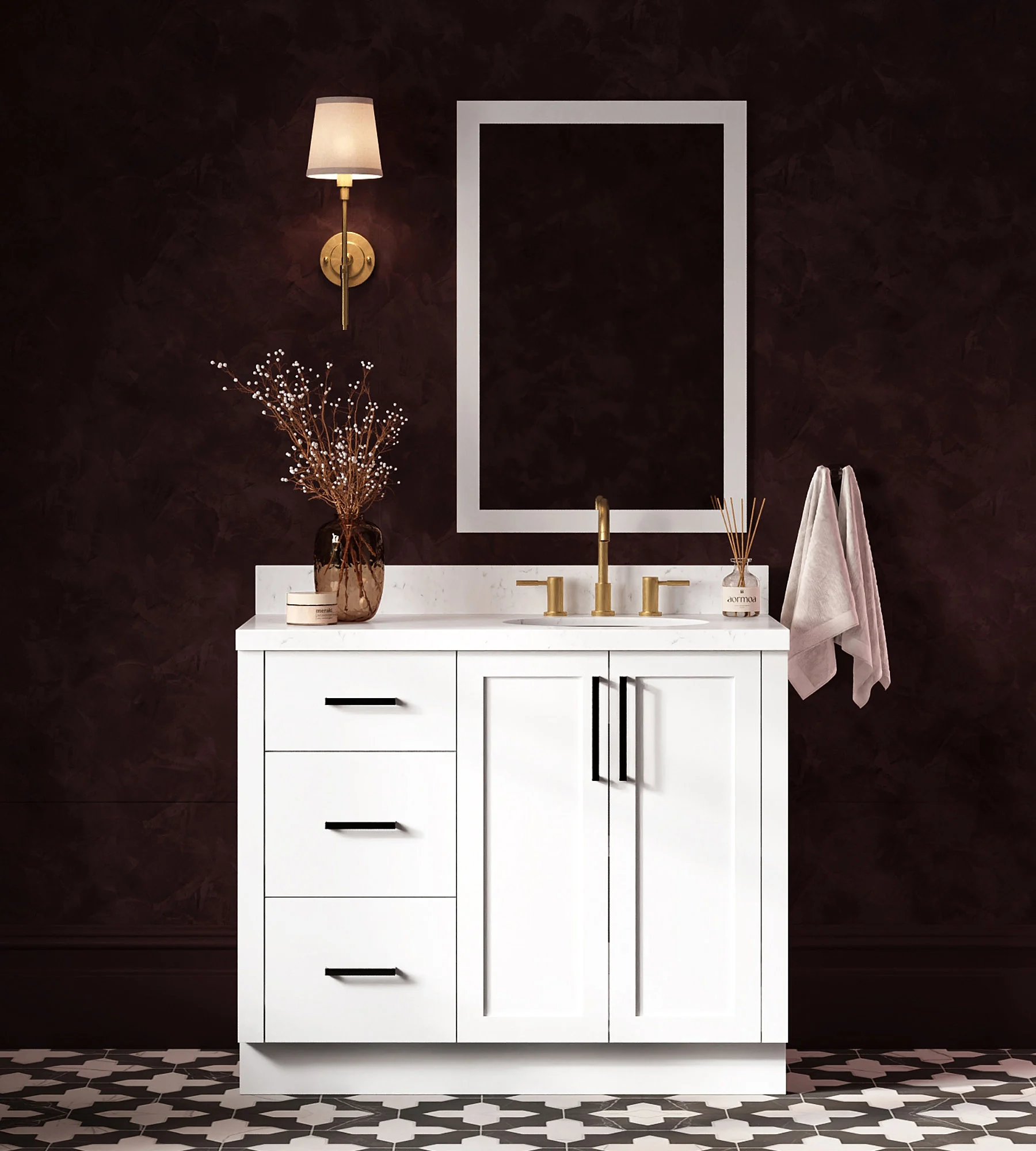 ARIEL Loren 42 Inch Right Offset Single Oval Sink Bathroom Vanity With Carrara White Quartz Countertop 1.5 Inch In White