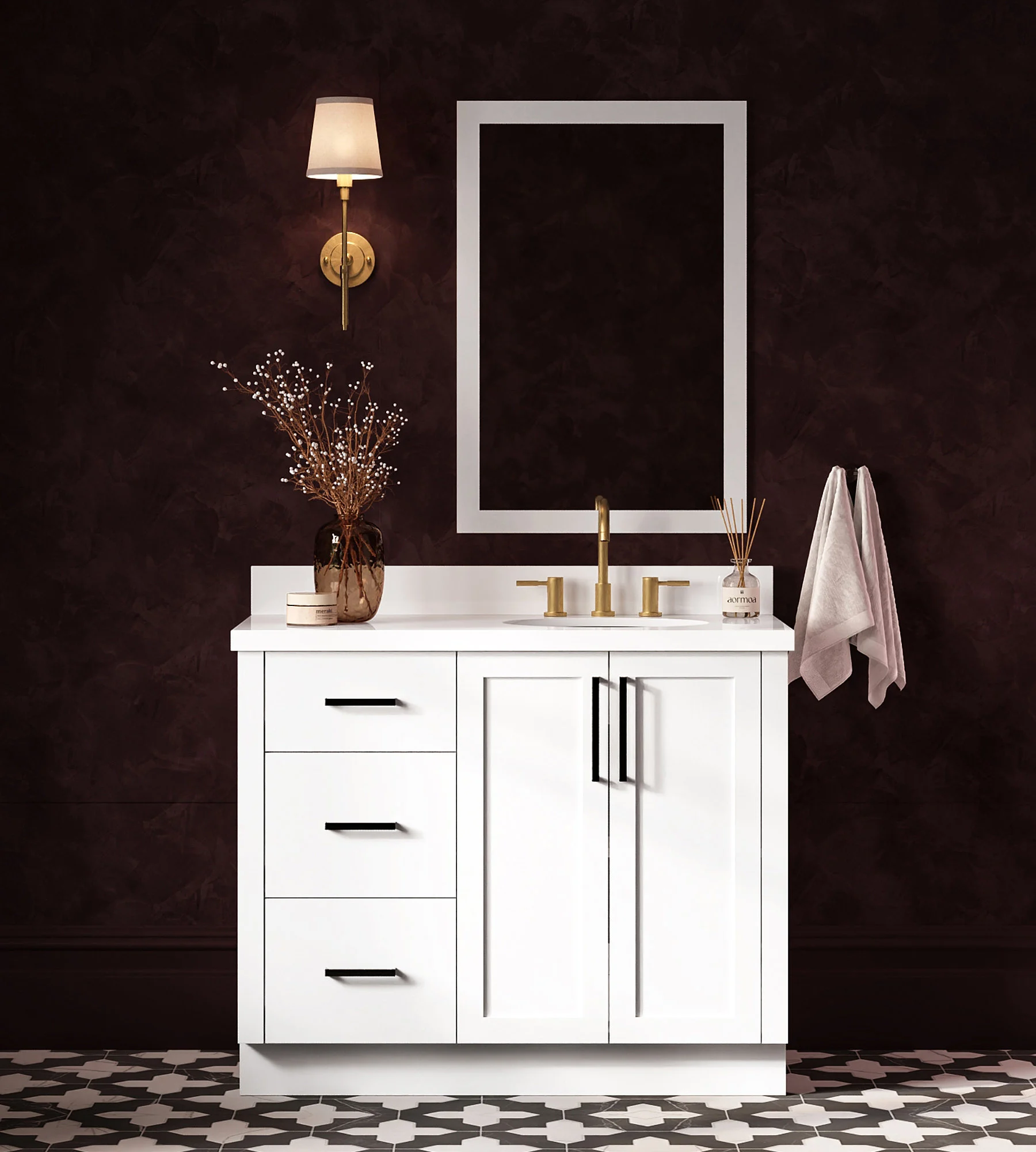 ARIEL Loren 43 Inch Right Offset Single Oval Sink Bathroom Vanity With Pure White Quartz Countertop 1.5 Inch In White