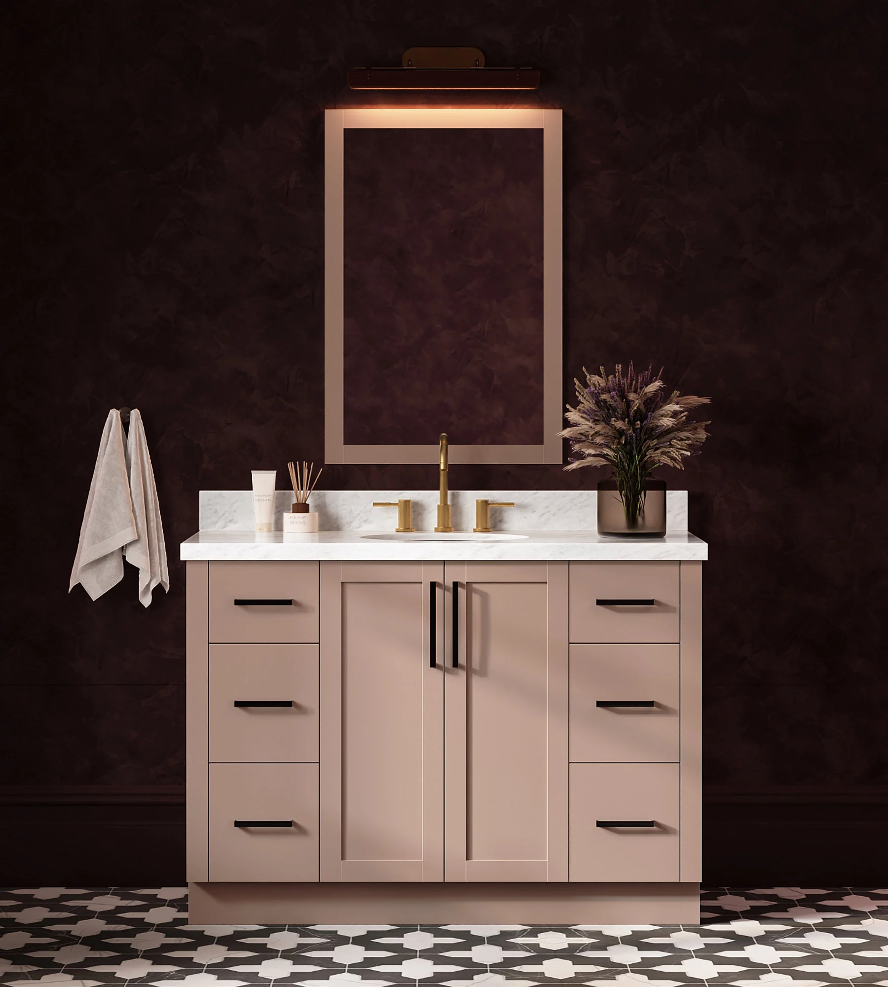 ARIEL Loren 49 Inch Single Oval Sink Bathroom Vanity With Carrara White Marble Countertop 1.5 Inch In Mocha