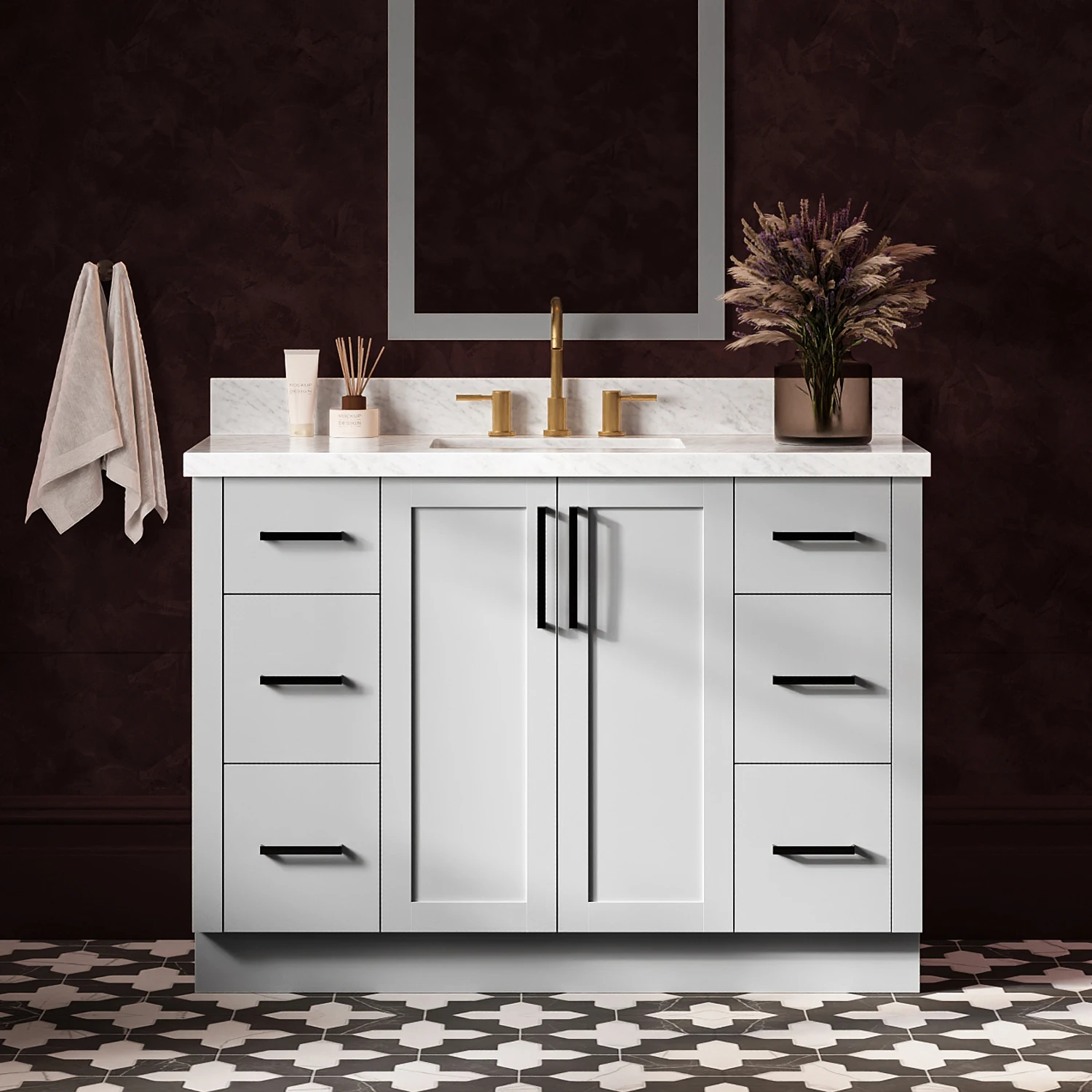 ARIEL Loren 49 Inch Single Rectangular Sink Bathroom Vanity With Carrara White Marble Countertop 1.5 Inch In Grey