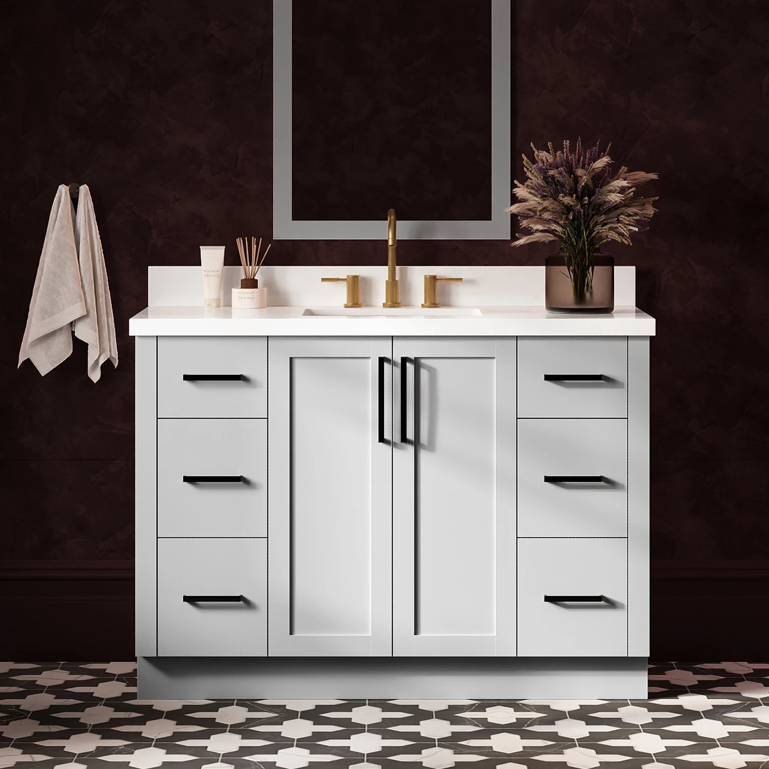 ARIEL Loren 49 Inch Single Rectangular Sink Bathroom Vanity With Pure White Quartz Countertop 1.5 Inch In Grey