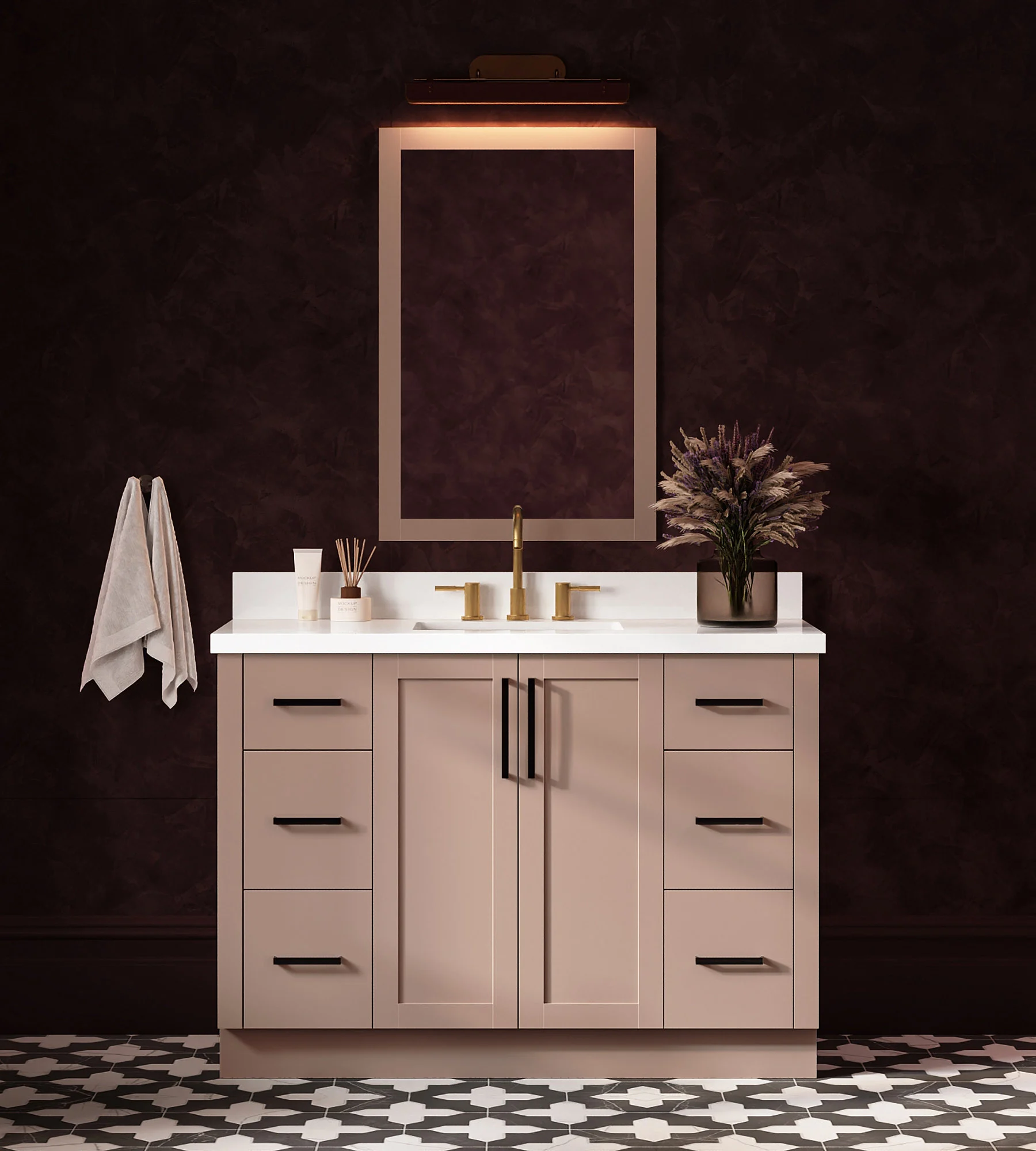 ARIEL Loren 49 Inch Single Rectangular Sink Bathroom Vanity With Pure White Quartz Countertop 1.5 Inch In Mocha
