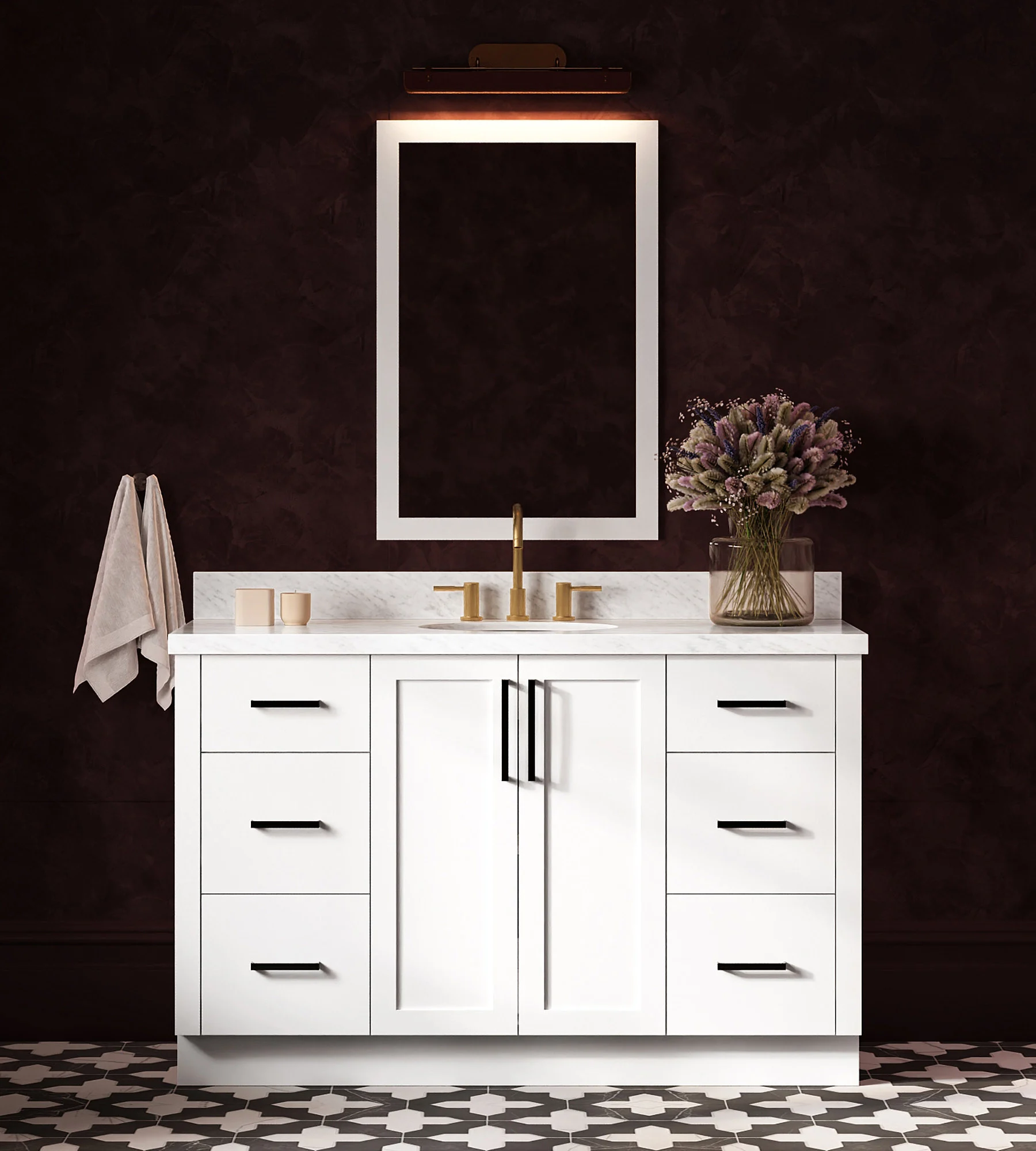 ARIEL Loren 55 Inch Single Oval Sink Bathroom Vanity With Carrara White Marble Countertop 1.5 Inch In White