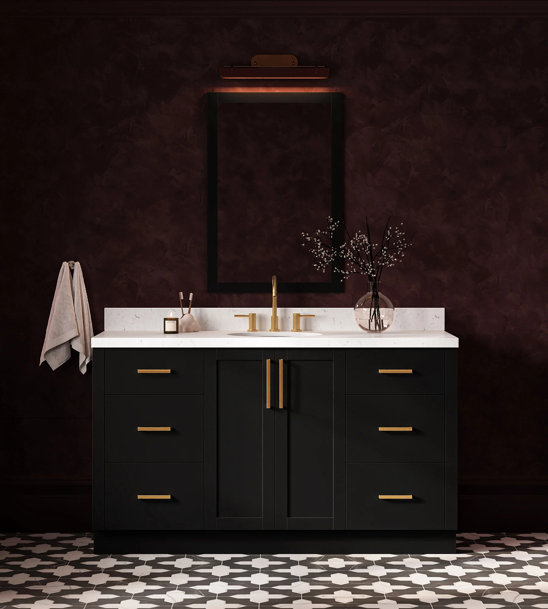 ARIEL Loren 60 Inch Single Oval Sink Bathroom Vanity With Carrara White Quartz Countertop 1.5 Inch In Black