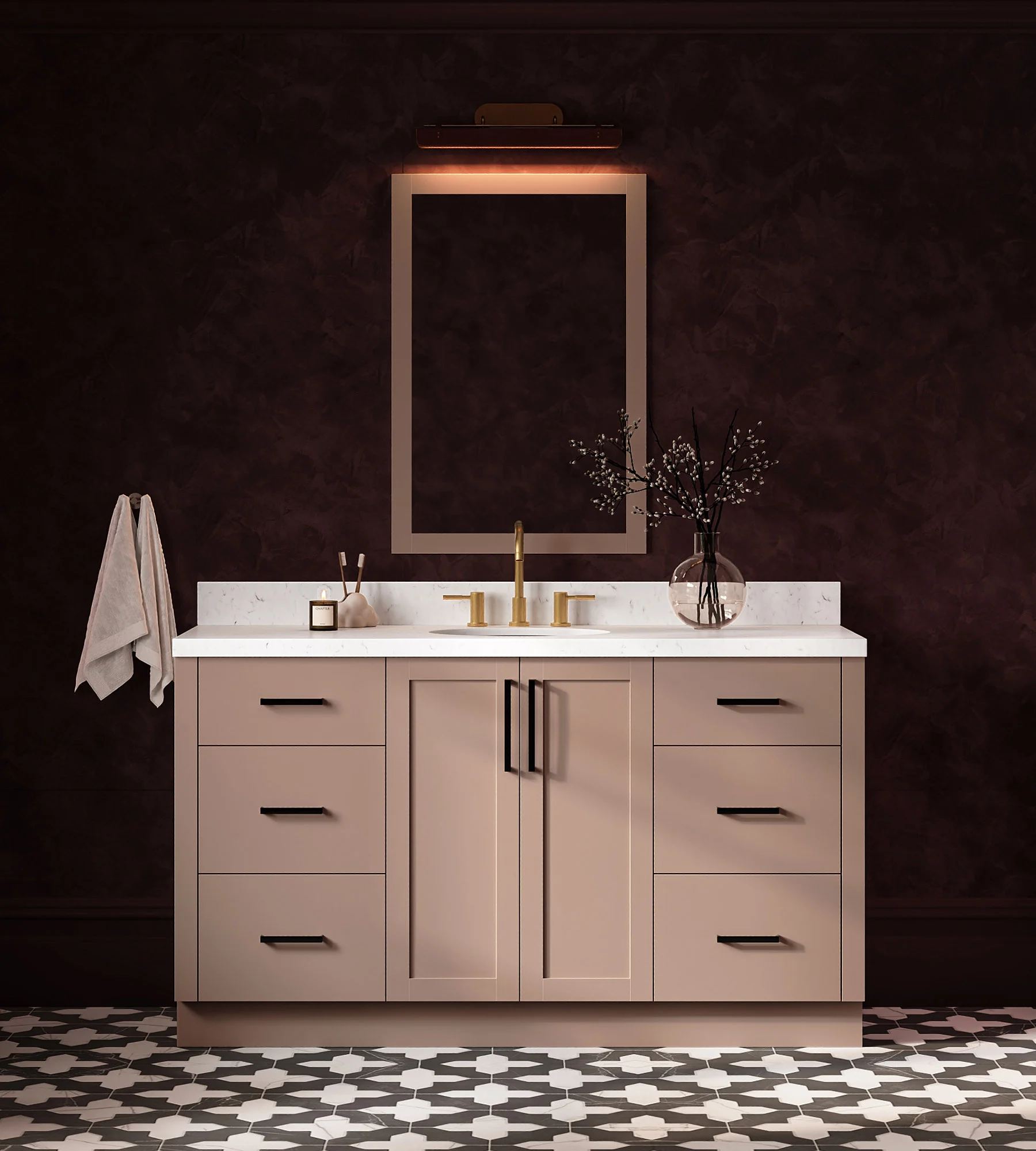 ARIEL Loren 60 Inch Single Oval Sink Bathroom Vanity With Carrara White Quartz Countertop 1.5 Inch In Mocha