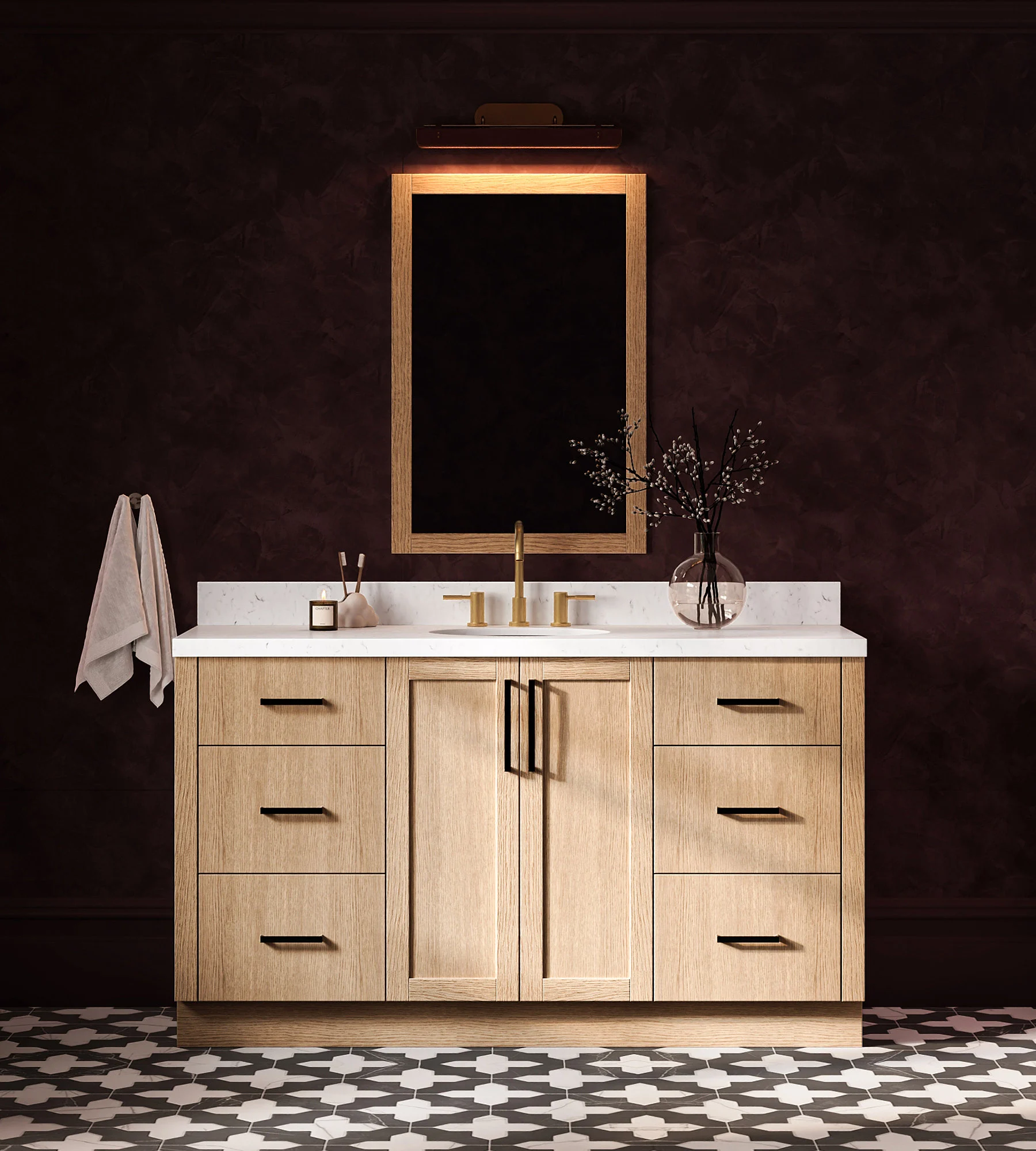 ARIEL Loren 60 Inch Single Oval Sink Bathroom Vanity With Carrara White Quartz Countertop 1.5 Inch In Natural Oak
