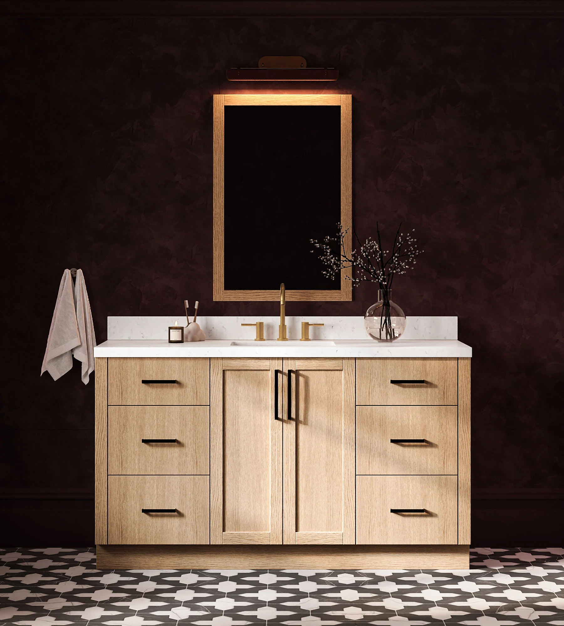 ARIEL Loren 60 Inch Single Rectangular Sink Bathroom Vanity With Carrara White Quartz Countertop 1.5 Inch In Natural Oak
