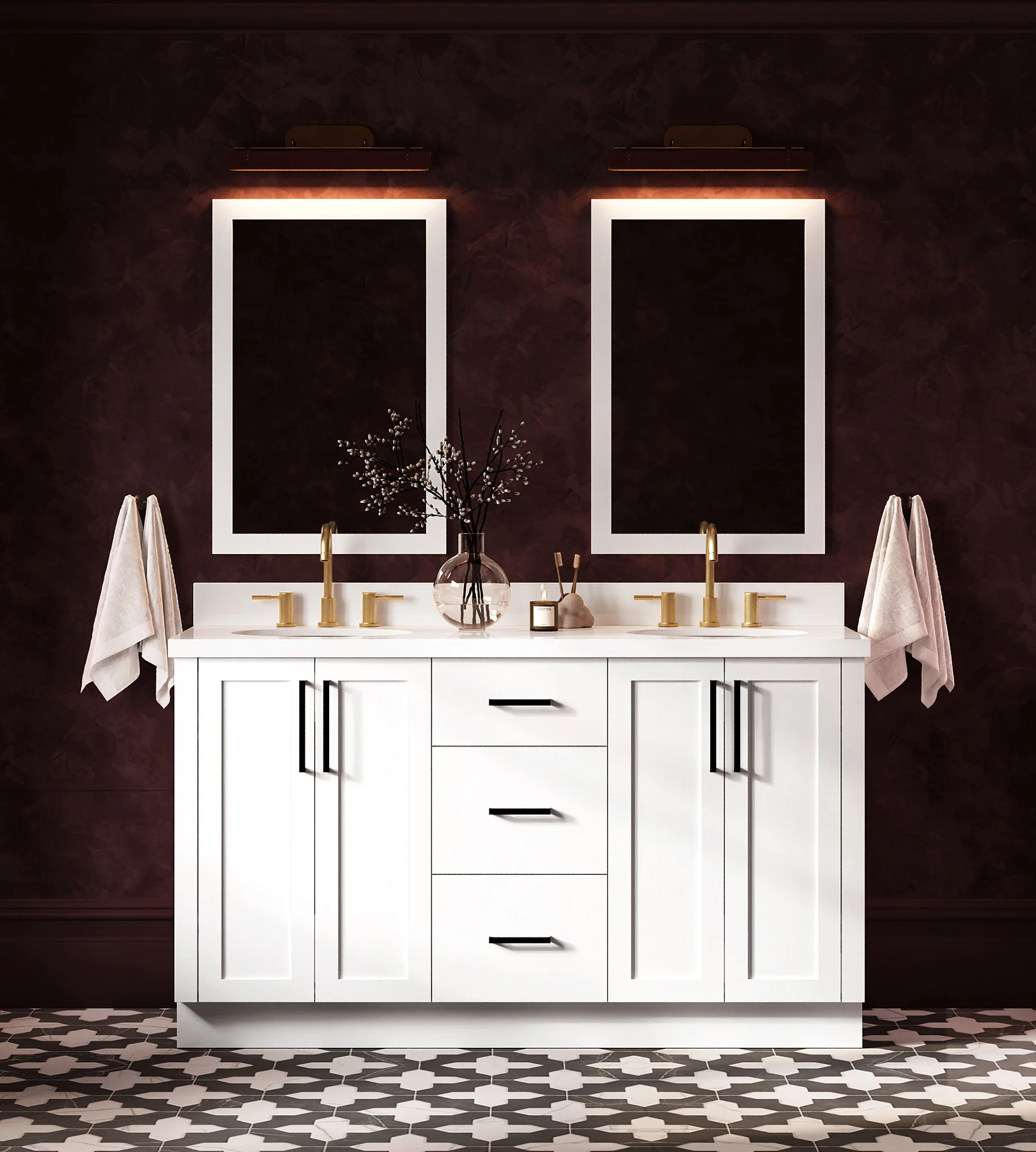 ARIEL Loren 61 Inch Double Oval Sink Bathroom Vanity With Pure White Quartz Countertop 1.5 Inch In White